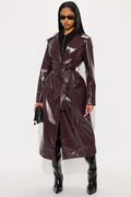Kelis Faux Leather Trench Coat - Burgundy