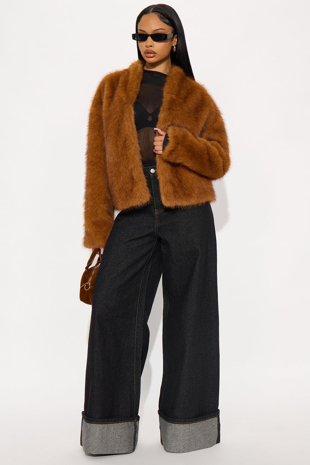 Helena Faux Fur Coat - Cognac
