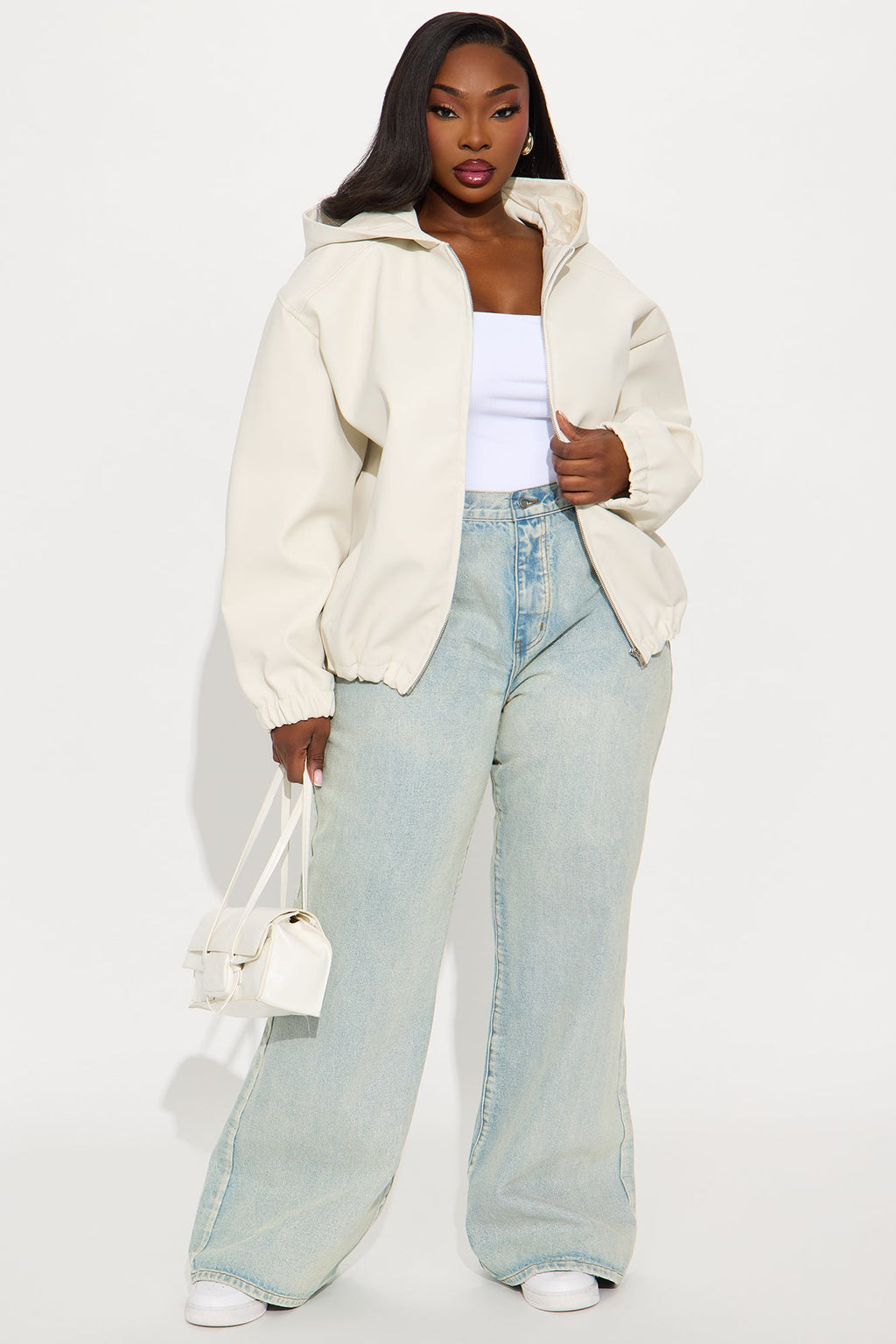 The Hottest Topic Faux Leather Oversized Bomber Jacket - Stone