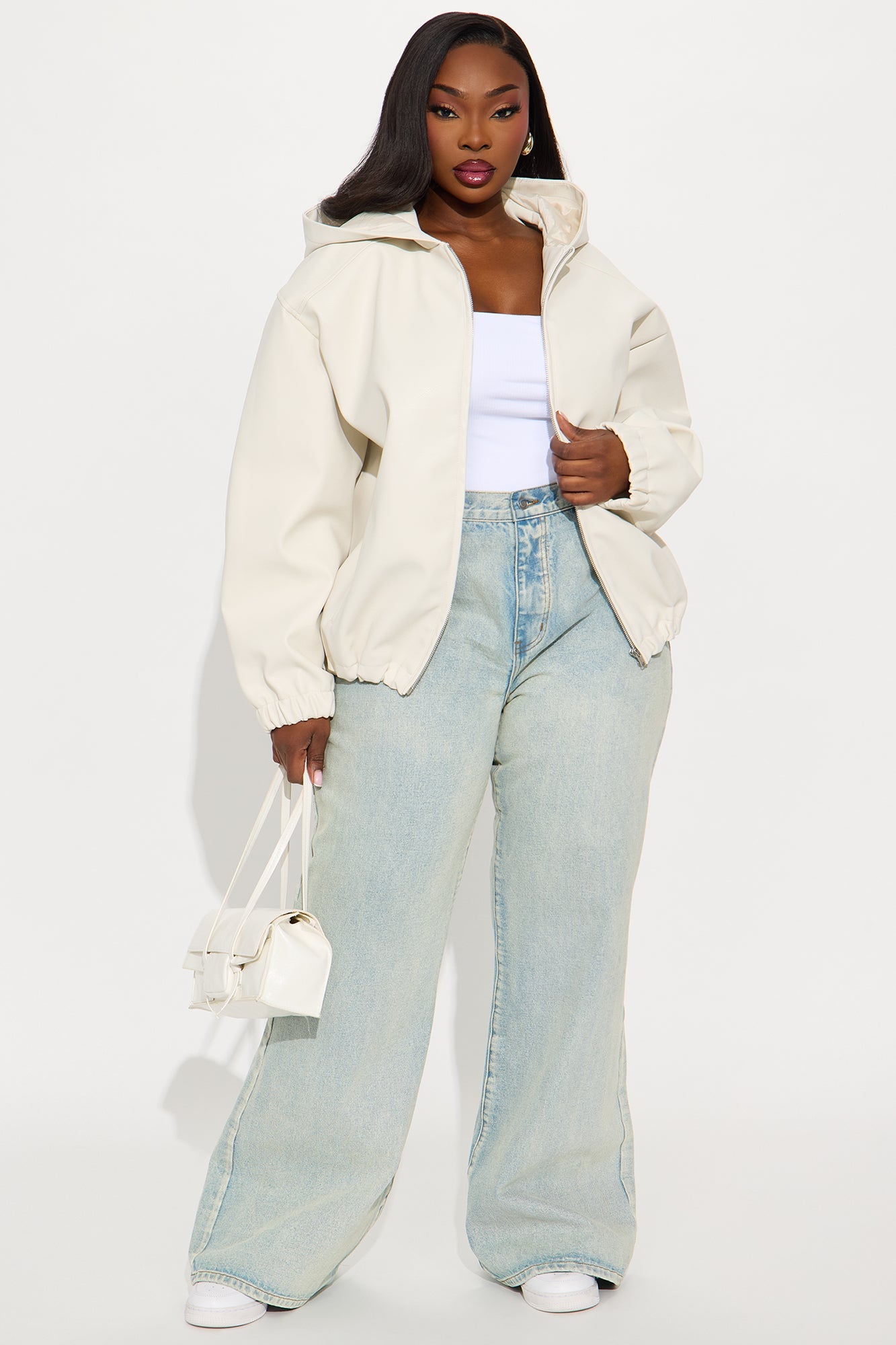 The Hottest Topic Faux Leather Oversized Bomber Jacket - Stone