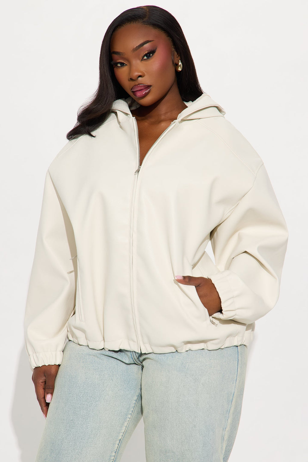 The Hottest Topic Faux Leather Oversized Bomber Jacket - Stone