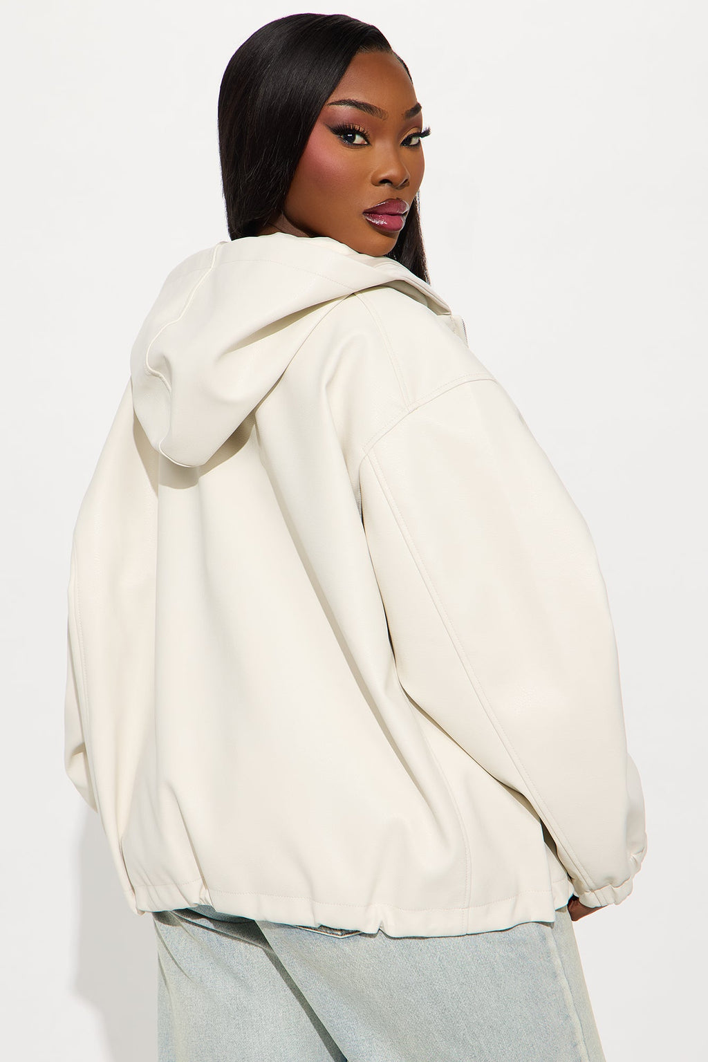 The Hottest Topic Faux Leather Oversized Bomber Jacket - Stone