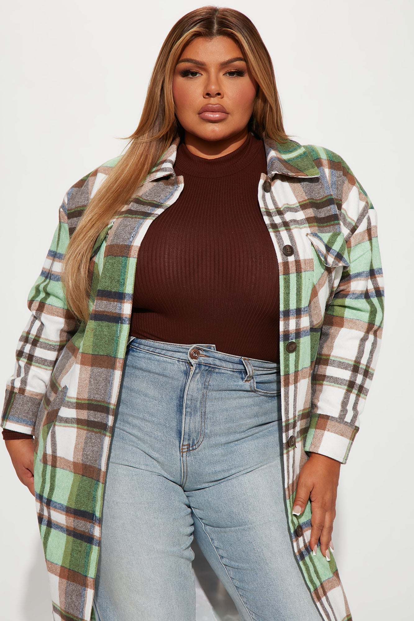 Get Lost Plaid Shacket - Green/combo