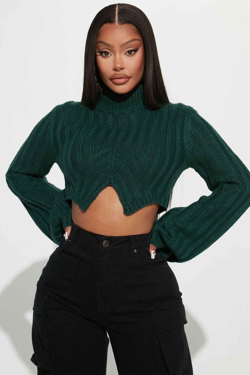 Rebel Heart Cropped Turtleneck Sweater - Hunter