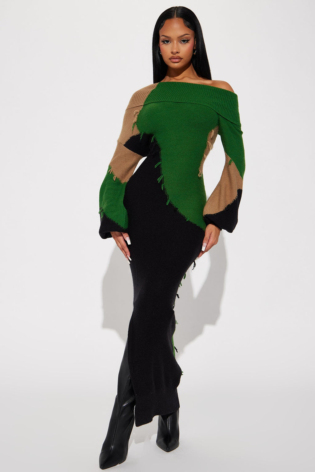 Ivy Sweater Maxi Dress - Green/combo