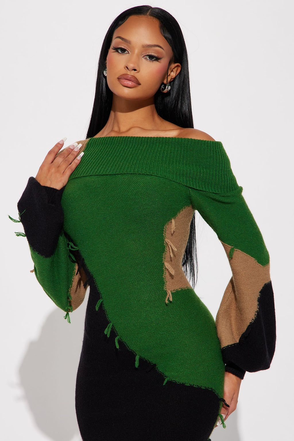 Ivy Sweater Maxi Dress - Green/combo