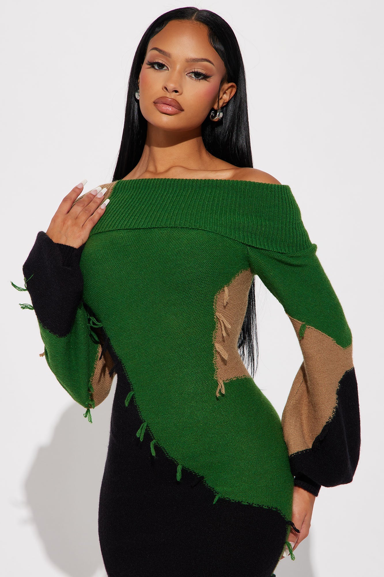 Ivy Sweater Maxi Dress - Green/combo