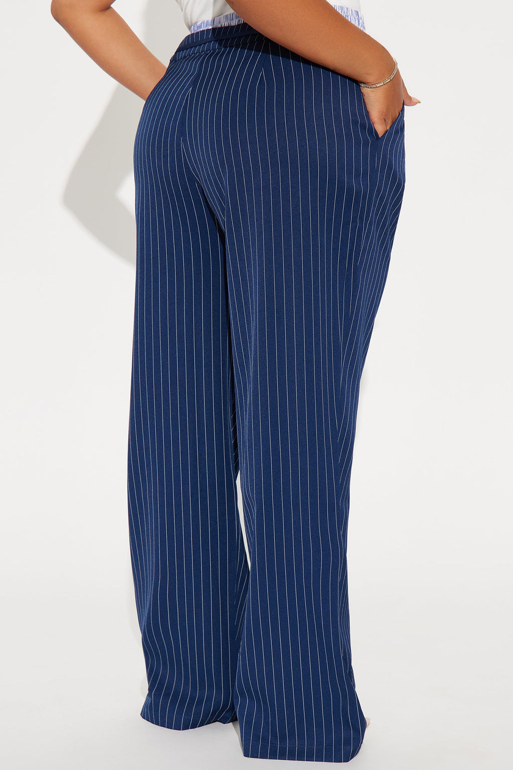 Nathalie Double Waistband Pinstripe Trouser - Navy/combo