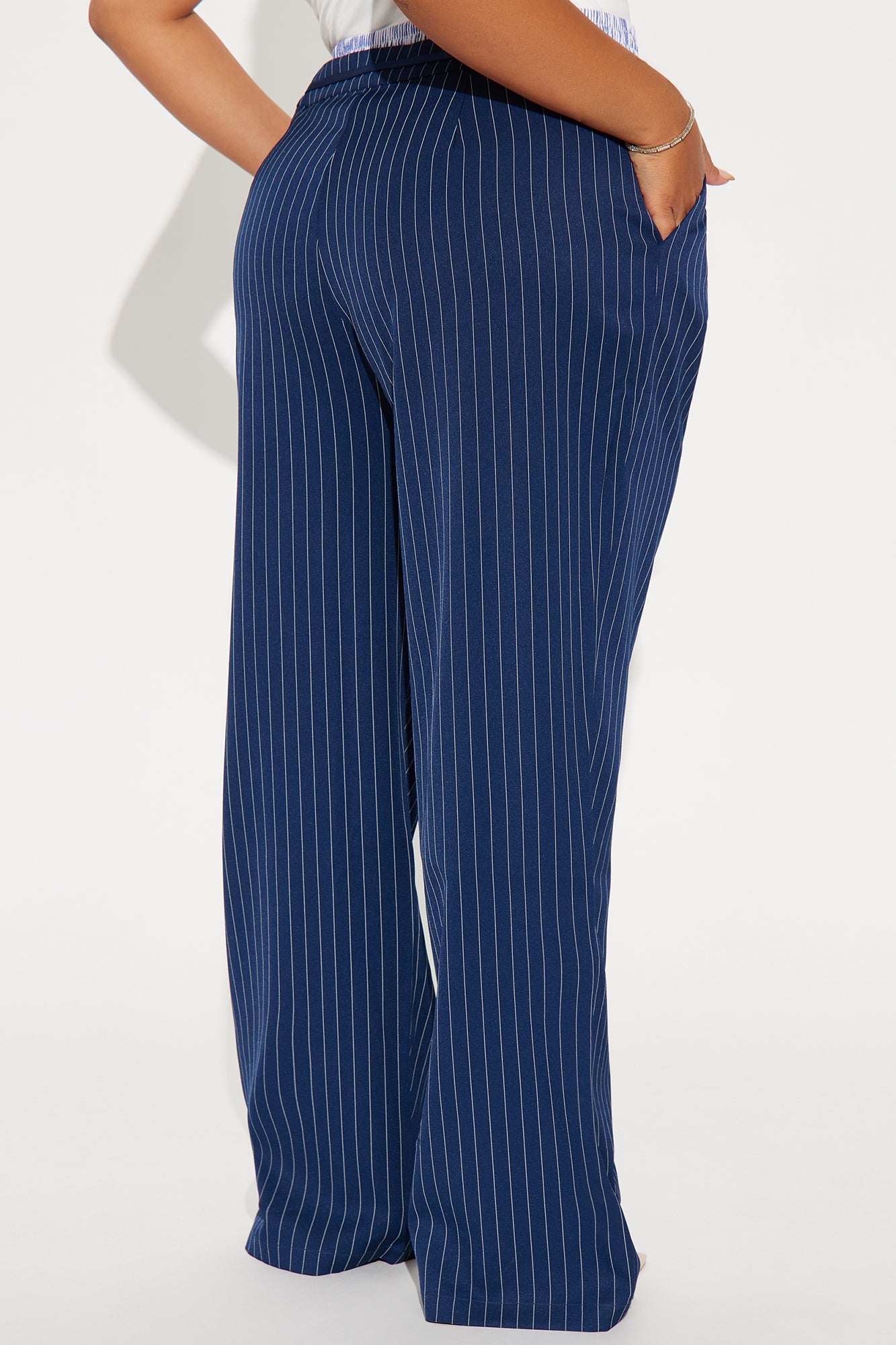Nathalie Double Waistband Pinstripe Trouser - Navy/combo