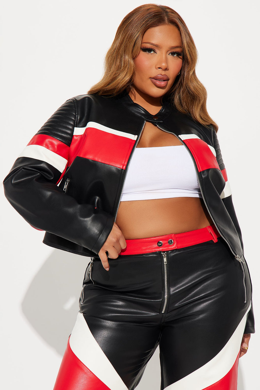 Going Fast Racer Faux Leather Pant Set - Red/Black