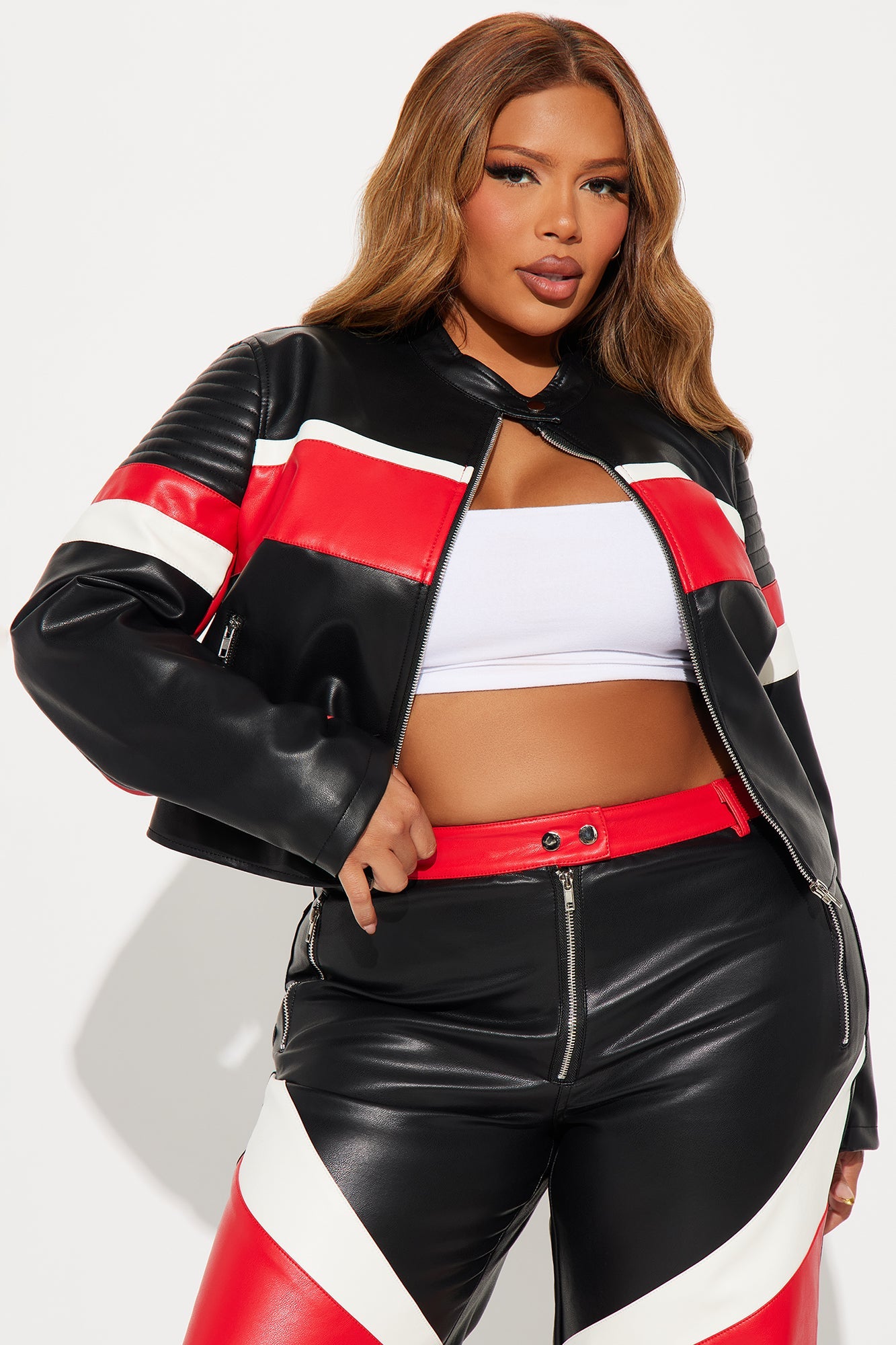 Going Fast Racer Faux Leather Pant Set - Red/Black