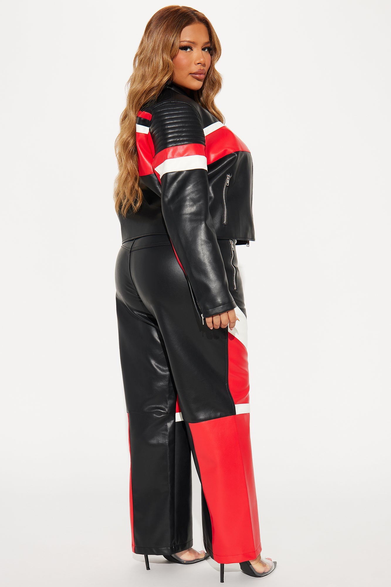 Going Fast Racer Faux Leather Pant Set - Red/Black
