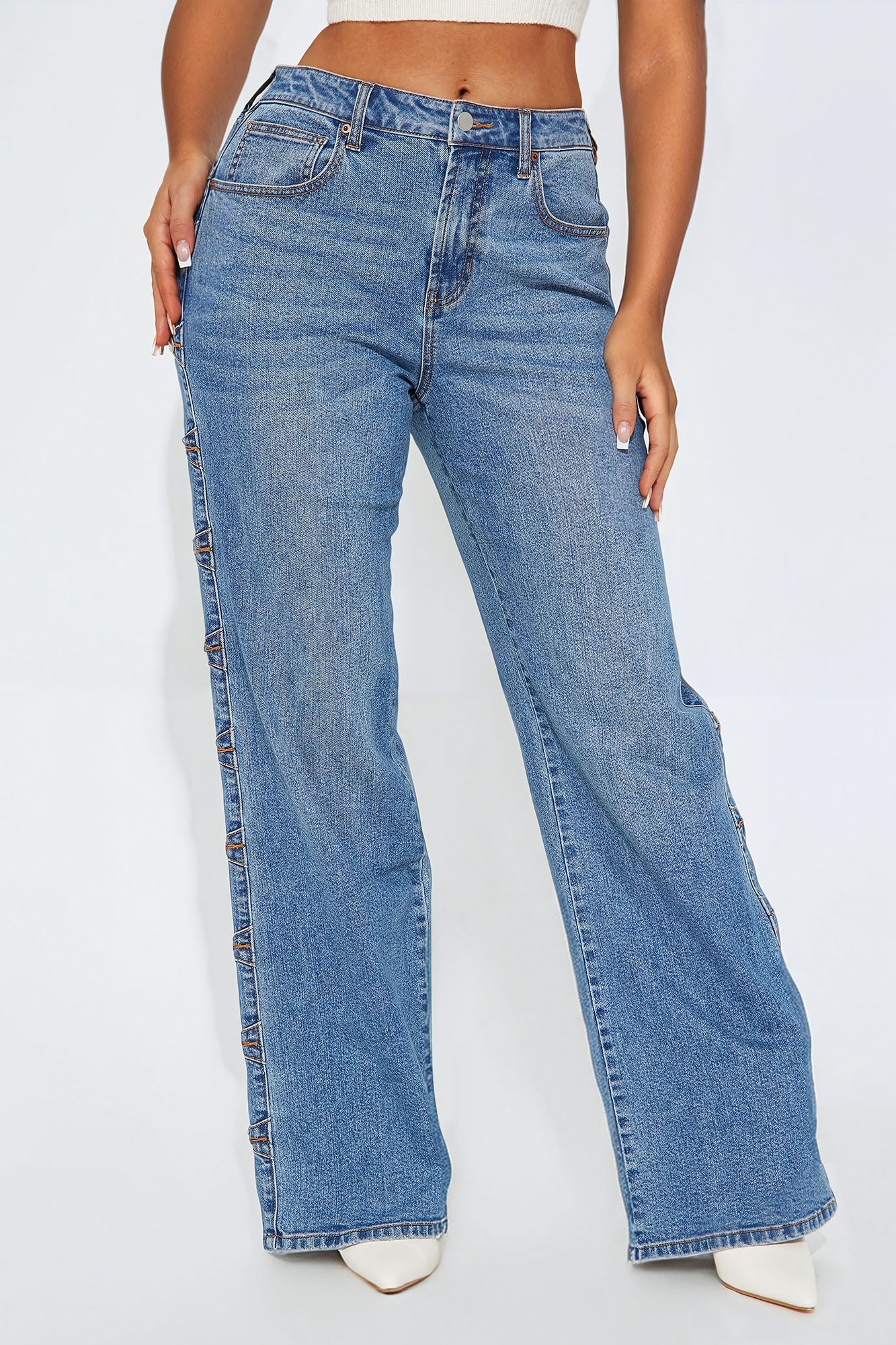 Caught Up Stretch Straight Leg Jeans - Medium Blue Wash