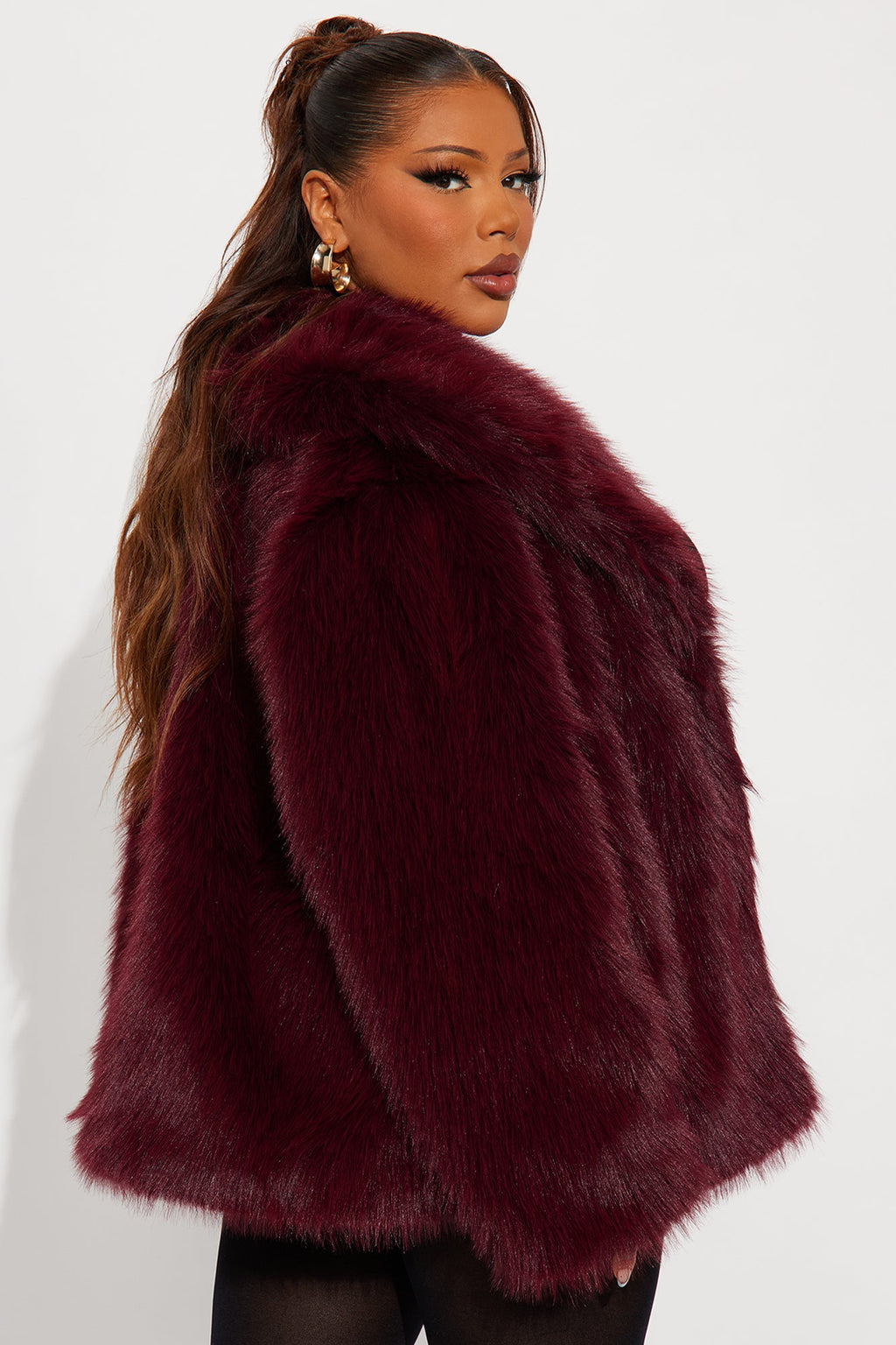 Couture Dreams Faux Fur Coat - Burgundy