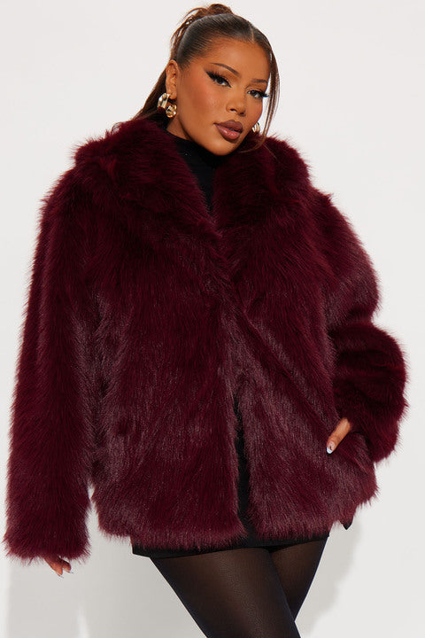 Couture Dreams Faux Fur Coat - Burgundy