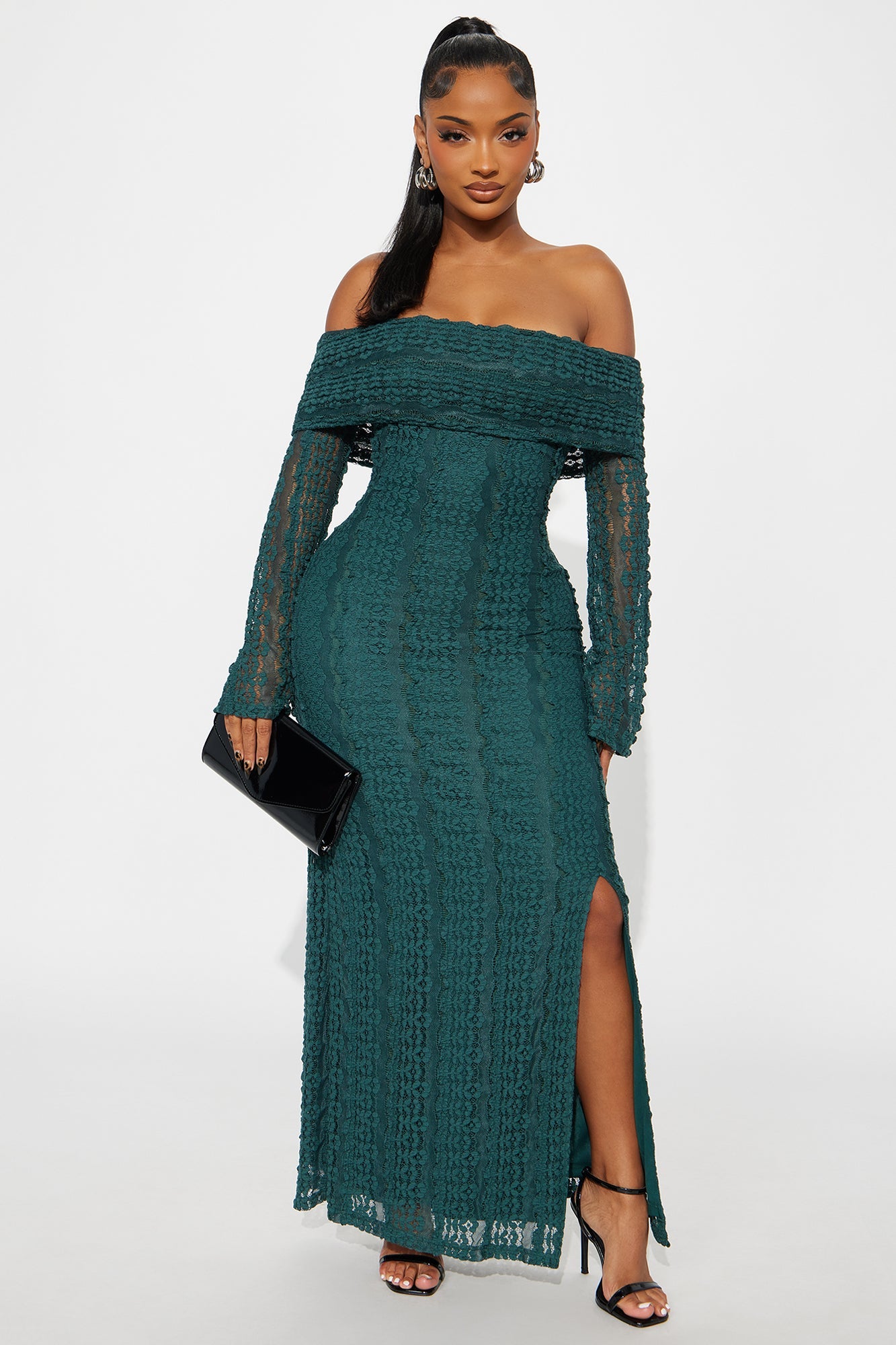 Corinna Off Shoulder Lace Maxi Dress - Teal