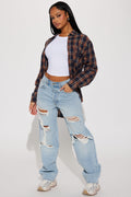 Seeking Thrills Shredded Straight Leg Jeans - Light Wash
