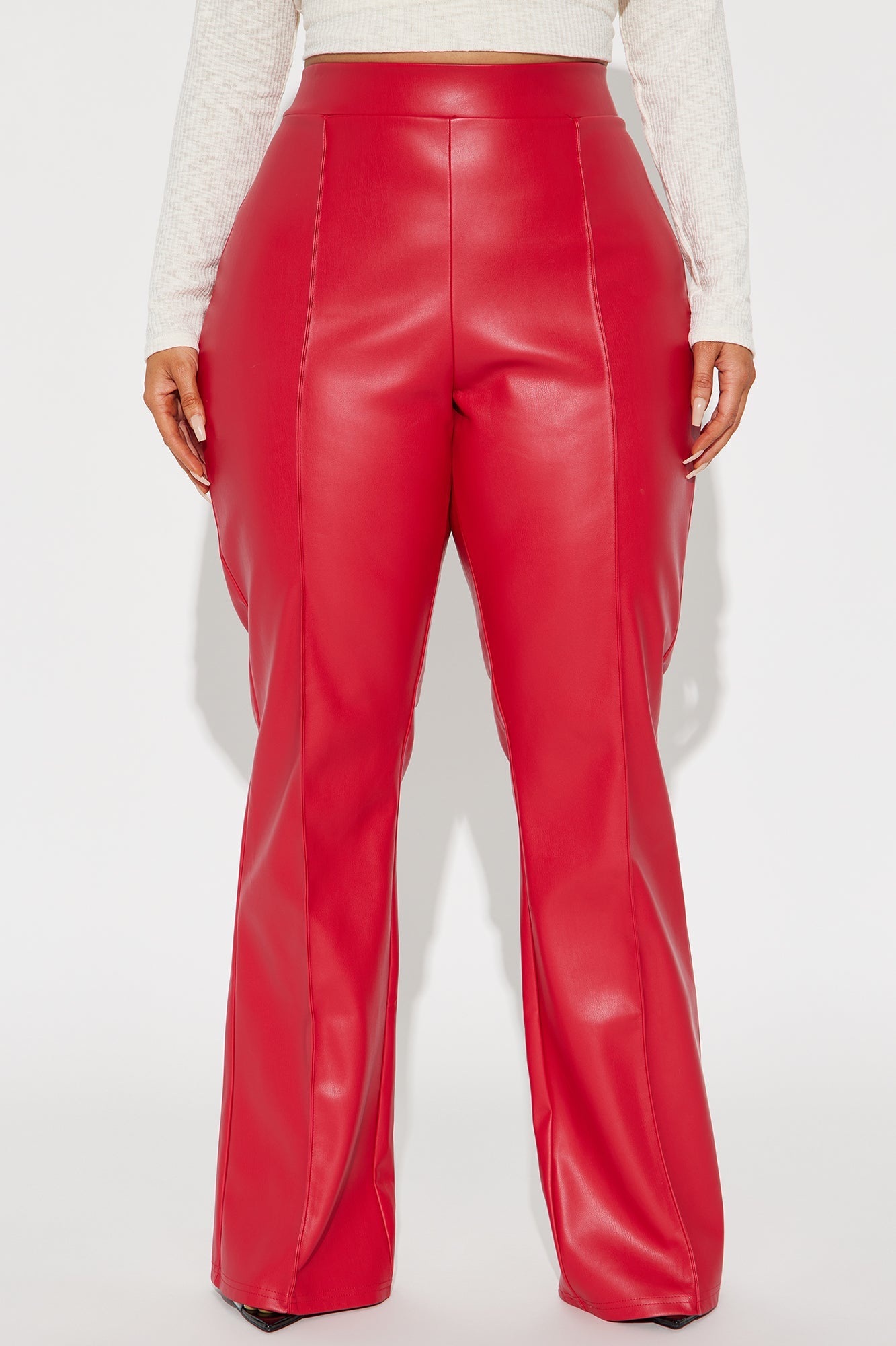 Victoria High Waisted Faux Leather Dress Pants - Red