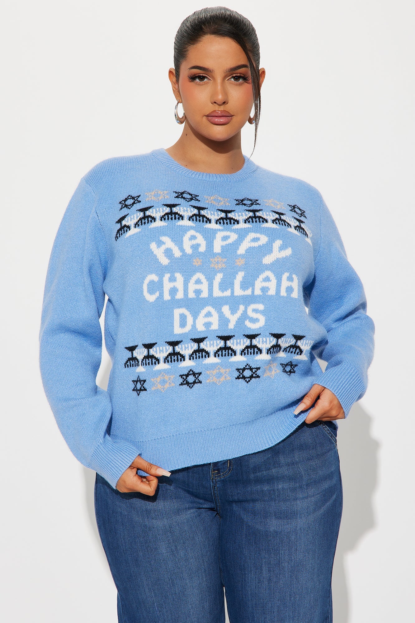 Happy Challah Days Hanukkah Sweater - Blue/combo