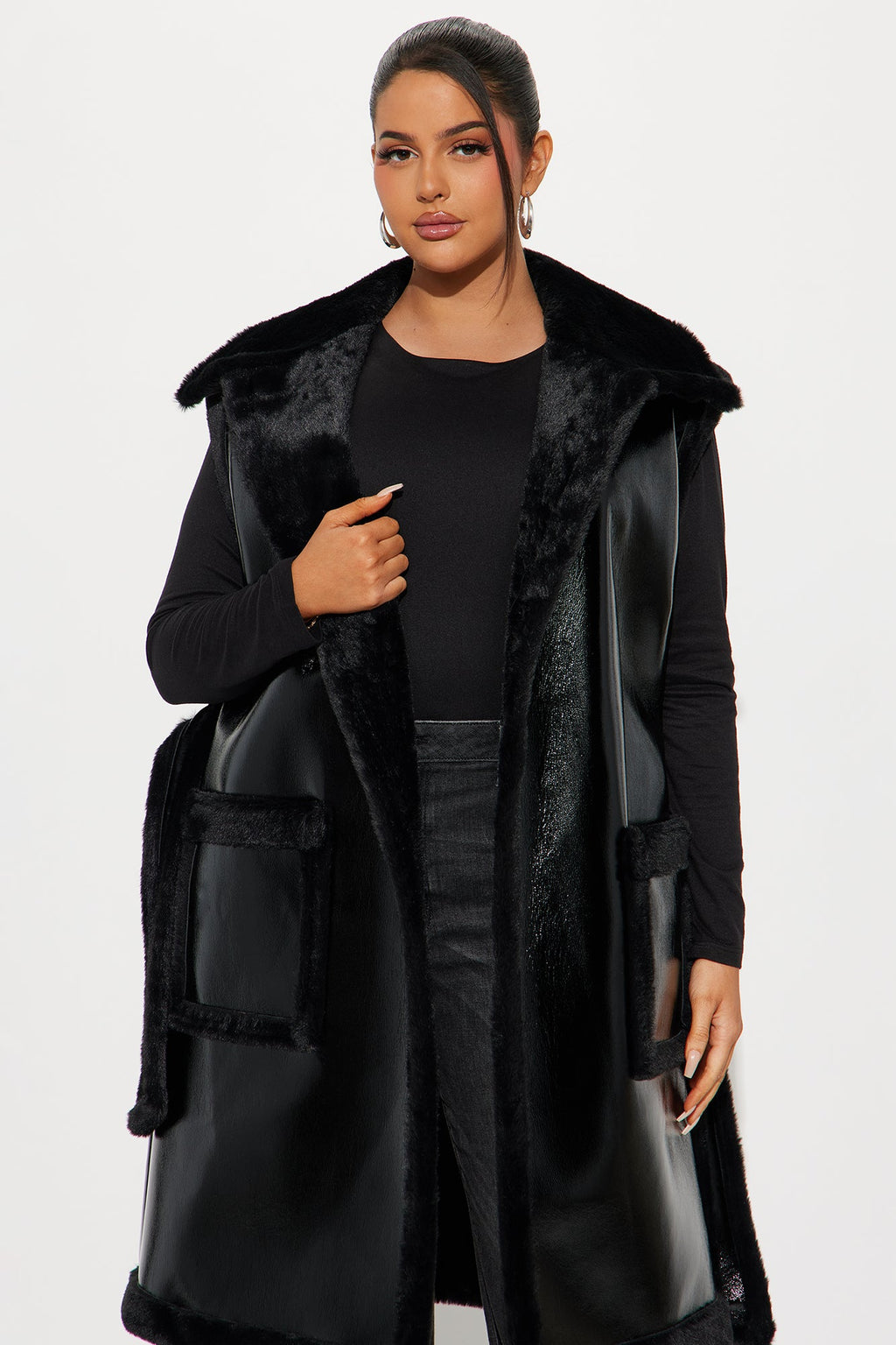 Rule Breaker Shearling Long Vest - Black