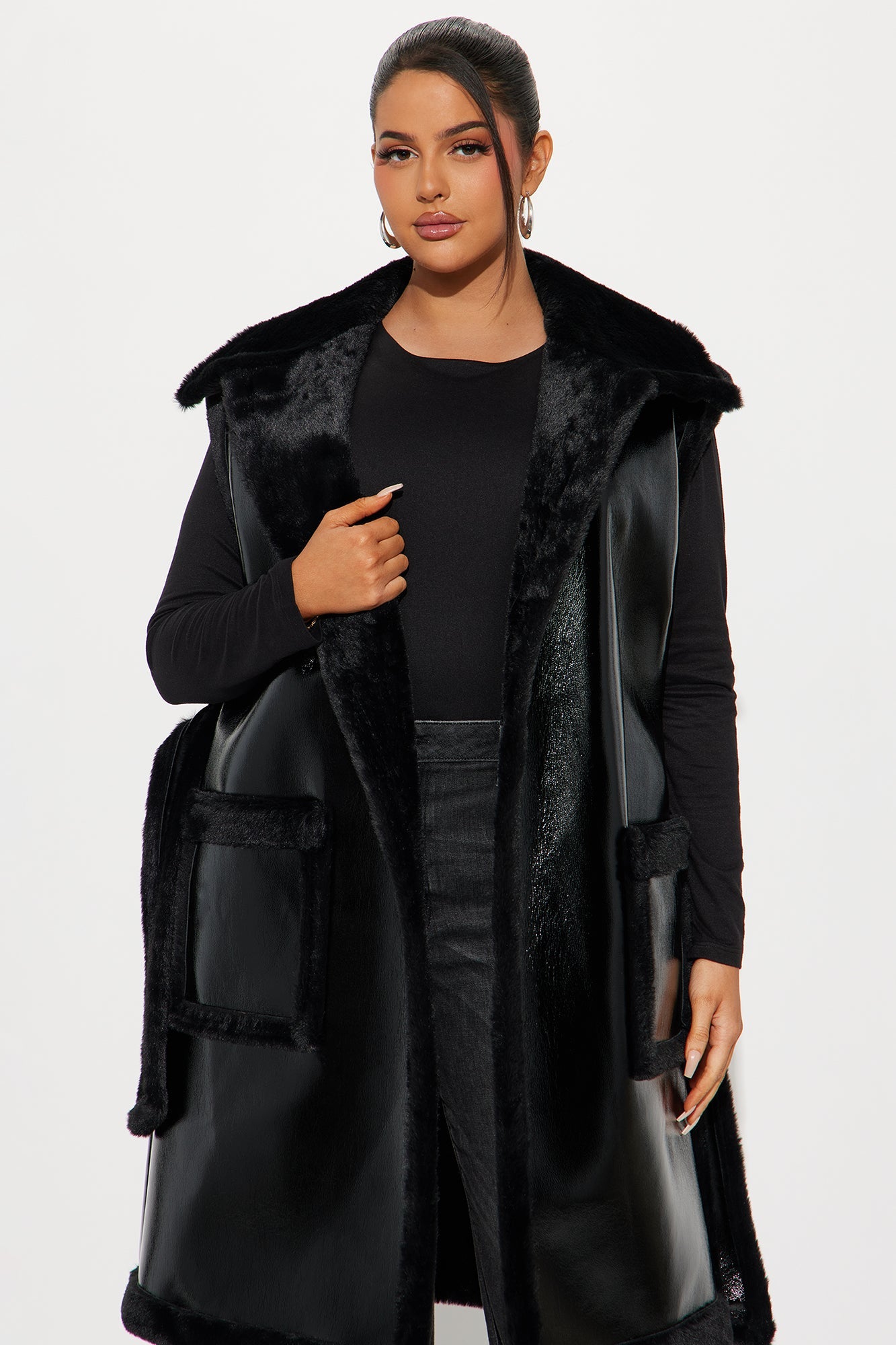 Rule Breaker Shearling Long Vest - Black