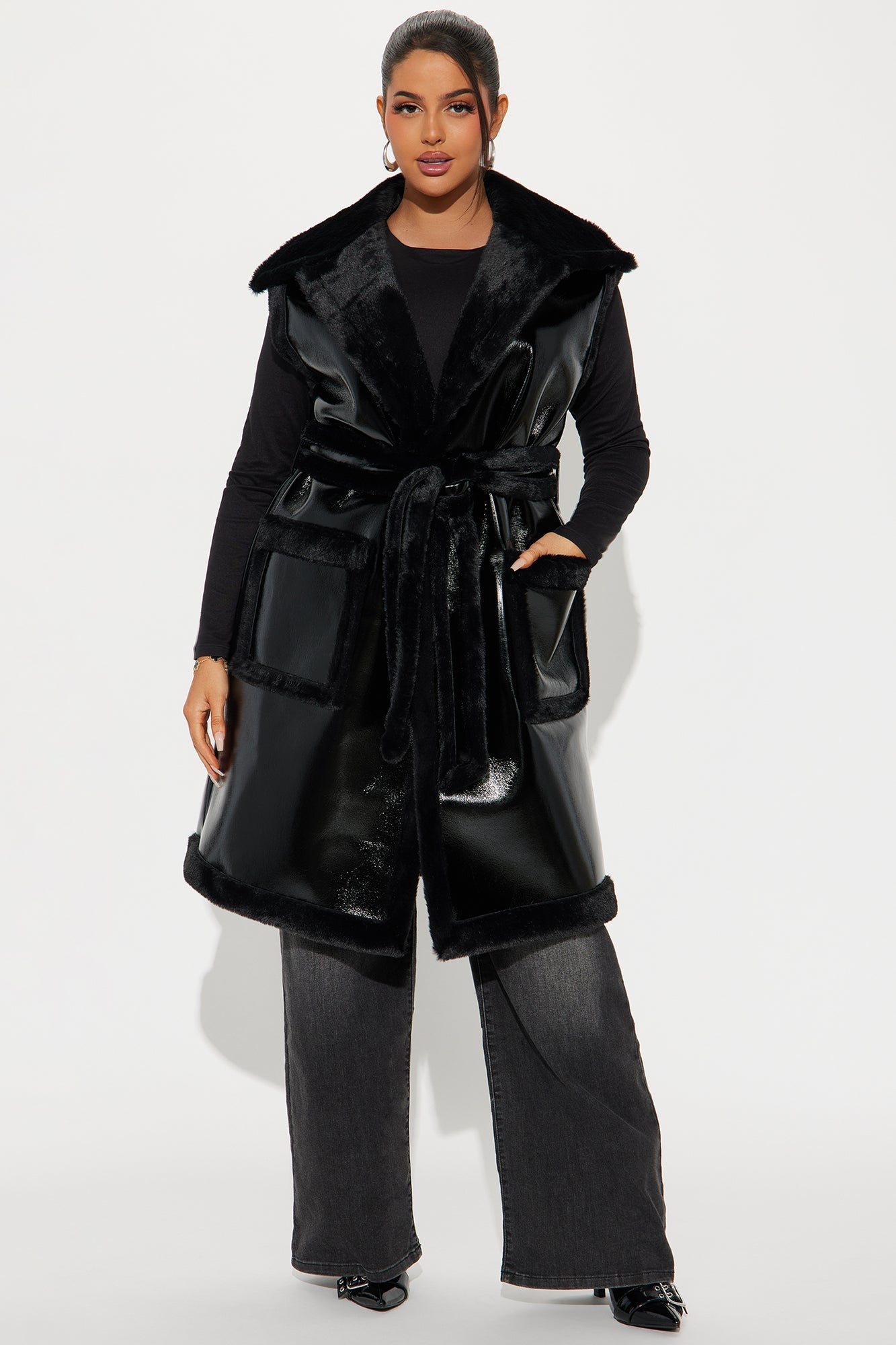 Rule Breaker Shearling Long Vest - Black