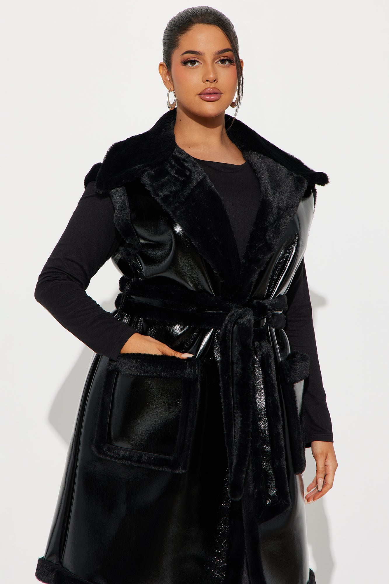 Rule Breaker Shearling Long Vest - Black