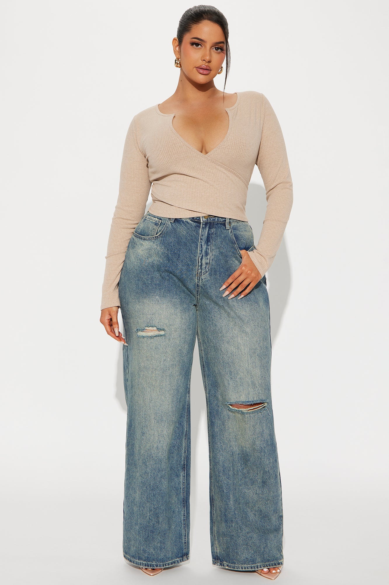 Katrina Long Sleeve Crop Top - Taupe