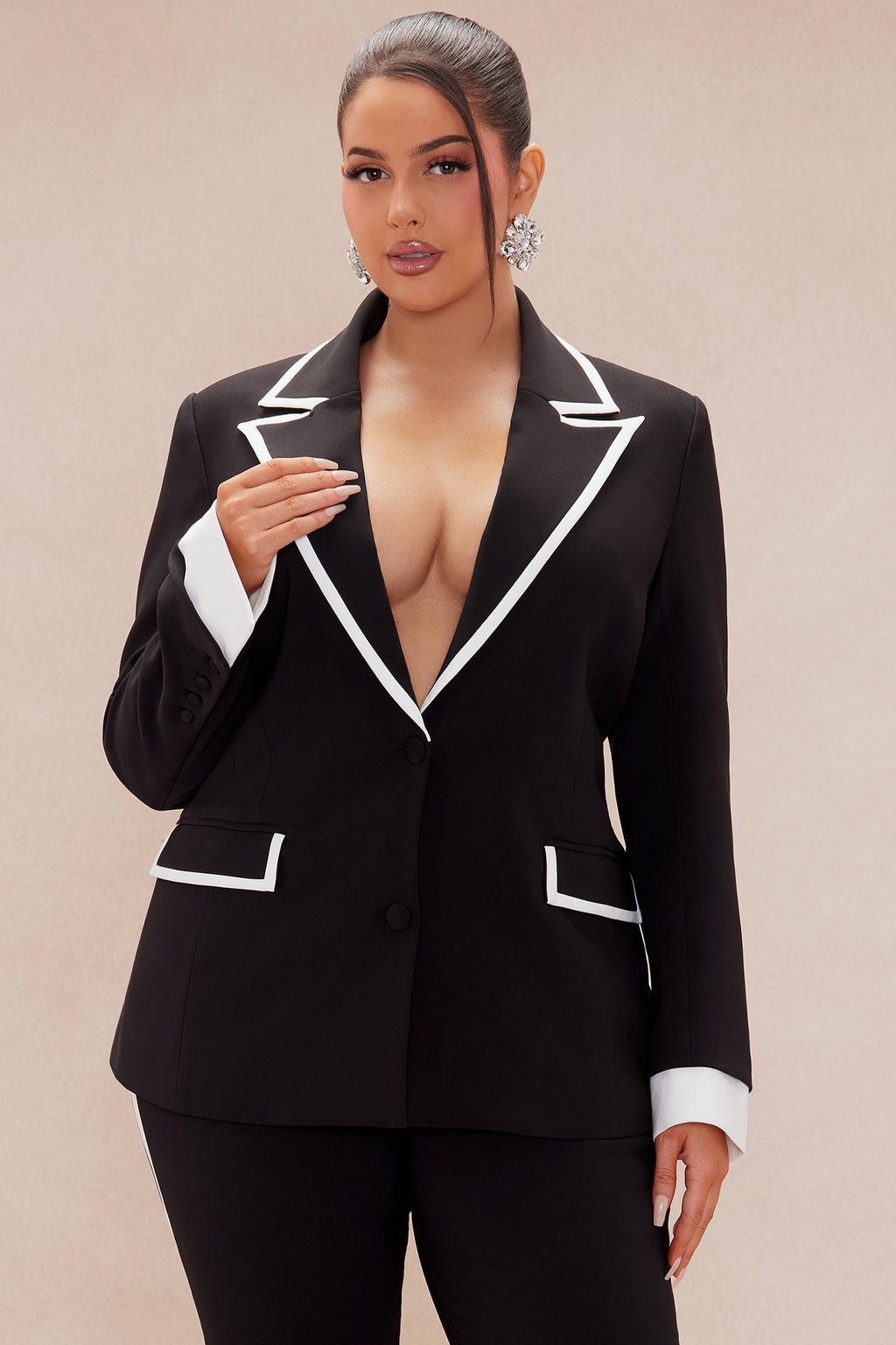 Frederica Blazer Pant Suit Set - Black/White