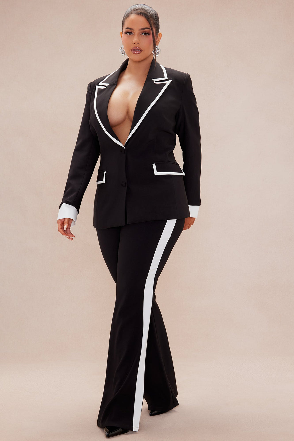 Frederica Blazer Pant Suit Set - Black/White