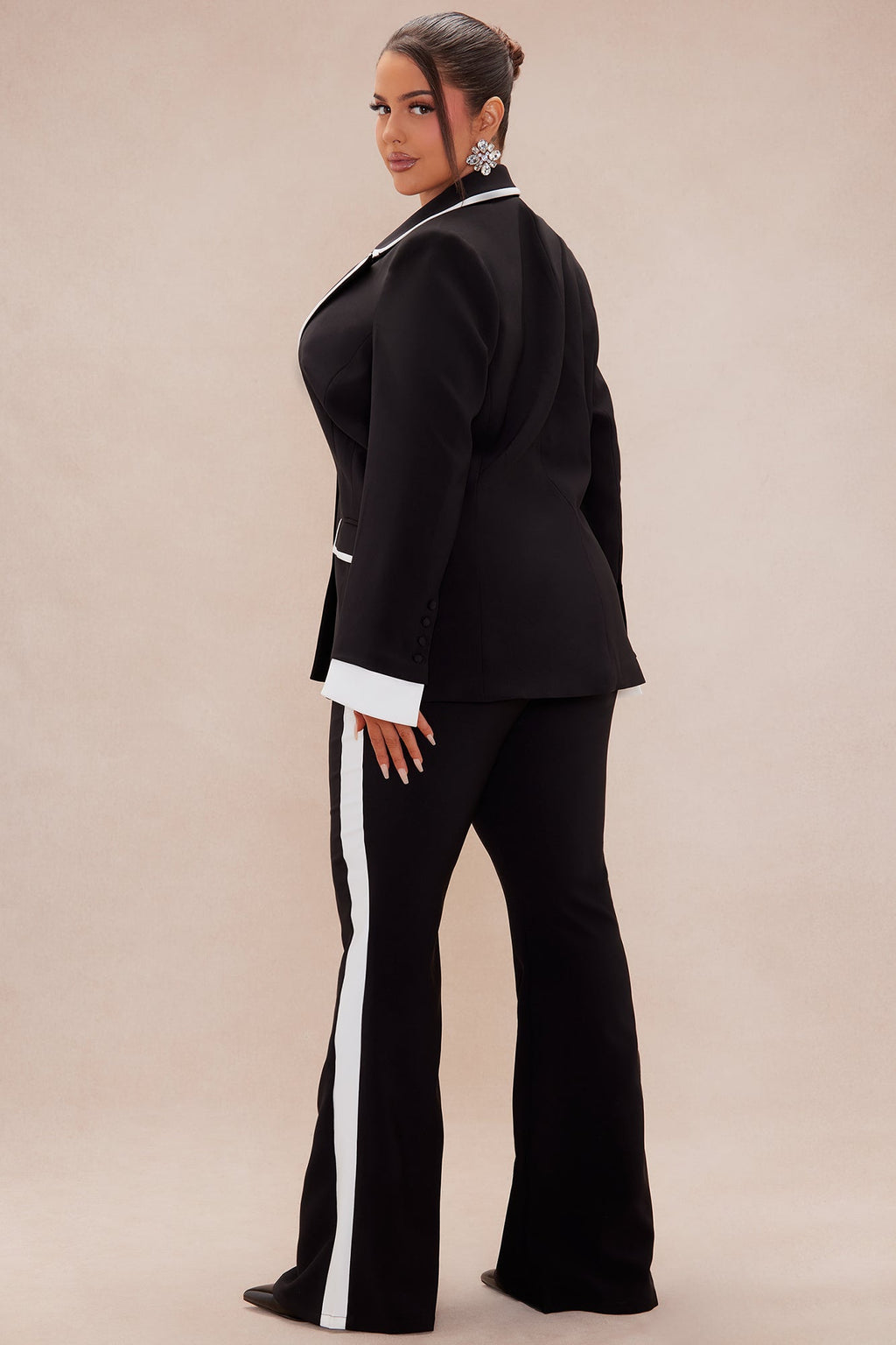 Frederica Blazer Pant Suit Set - Black/White