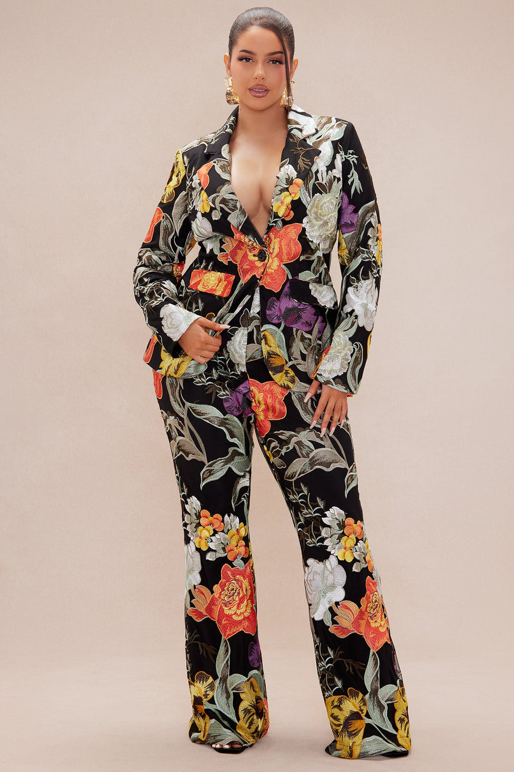 Adaila Floral Embroidered Blazer - Black/combo