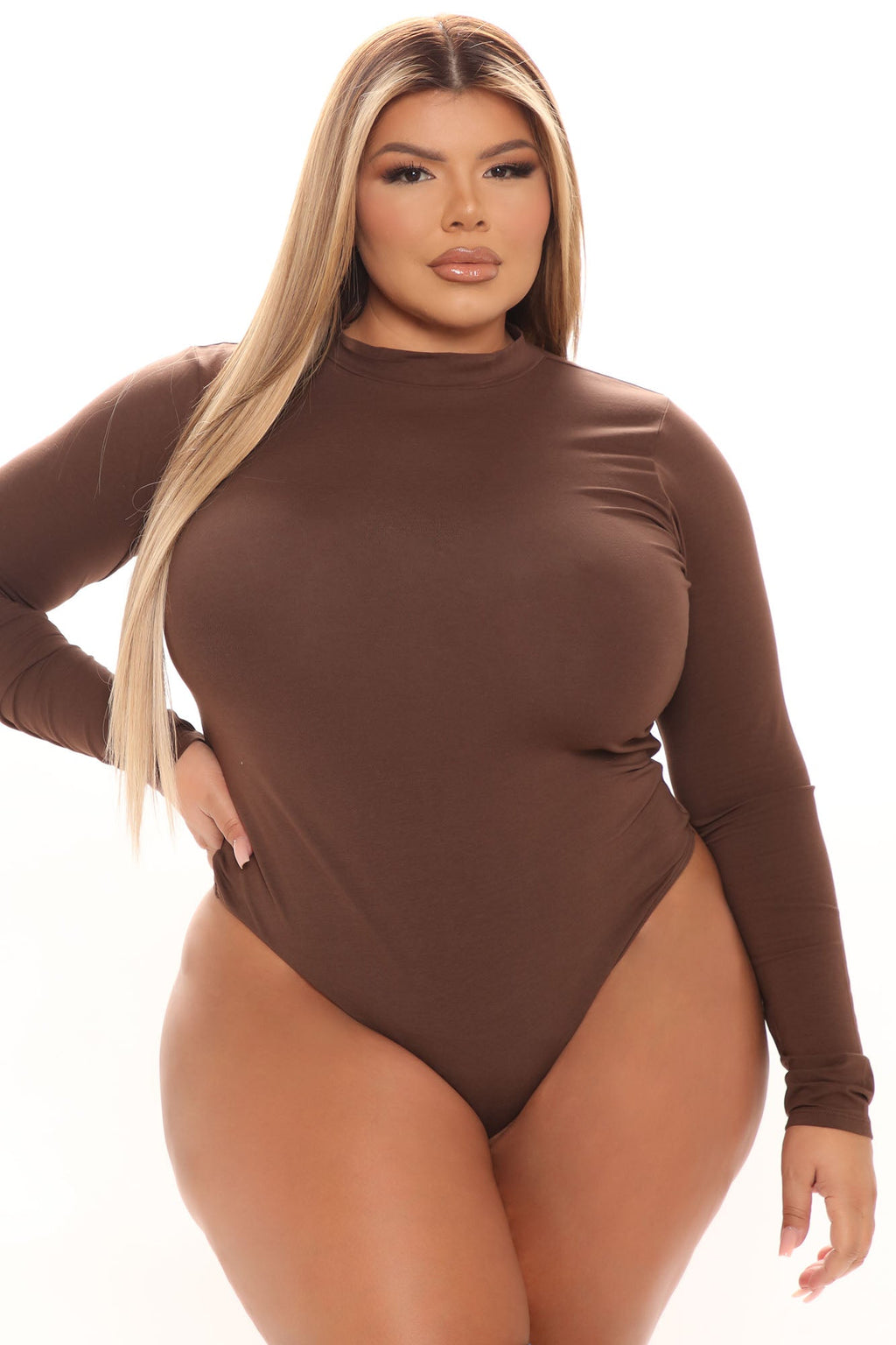 Melanie Mock Neck Bodysuit - Chocolate
