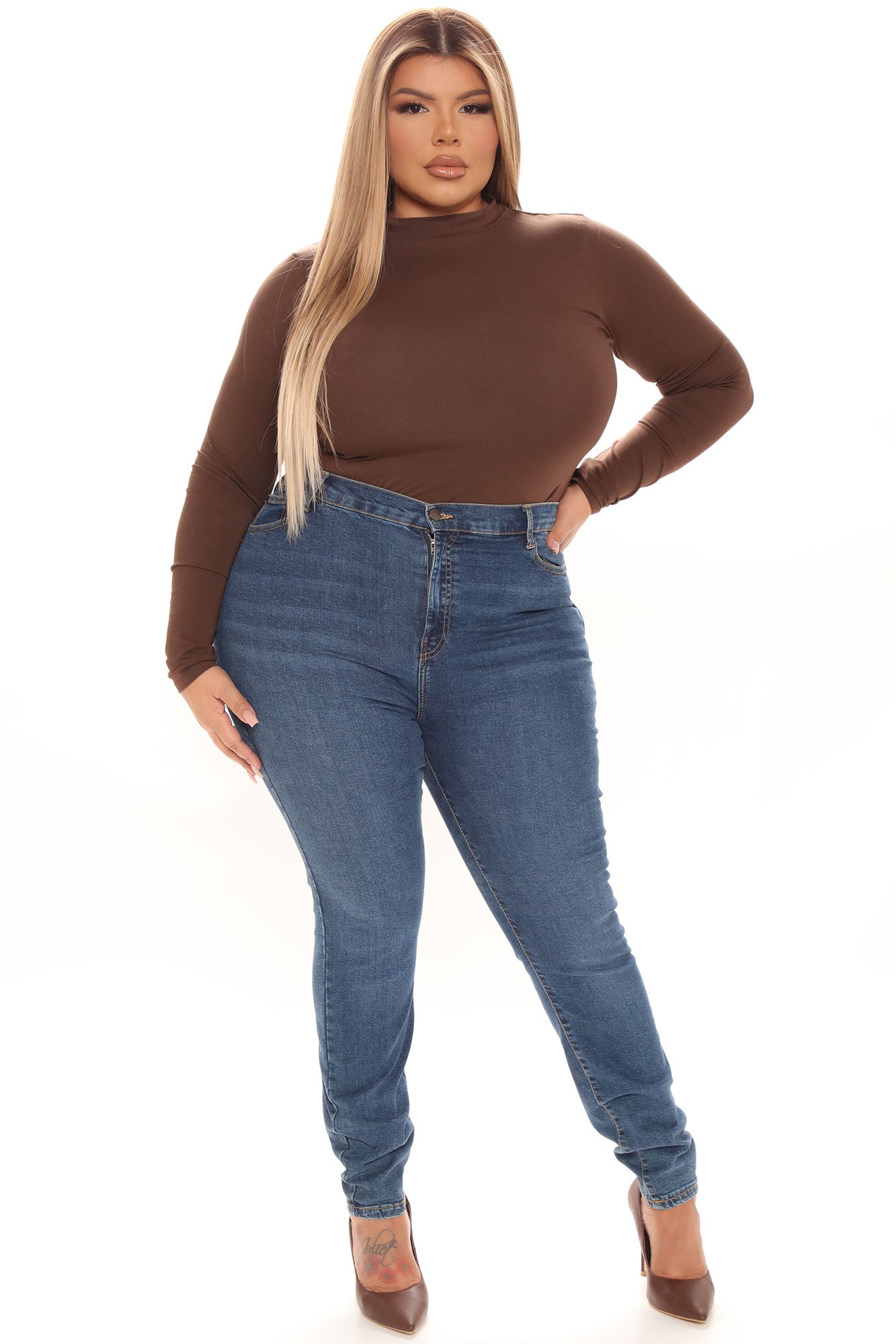 Melanie Mock Neck Bodysuit - Chocolate