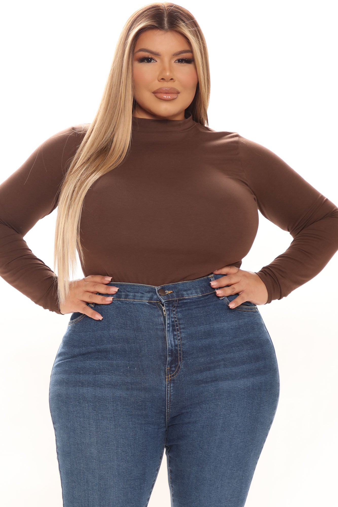 Melanie Mock Neck Bodysuit - Chocolate