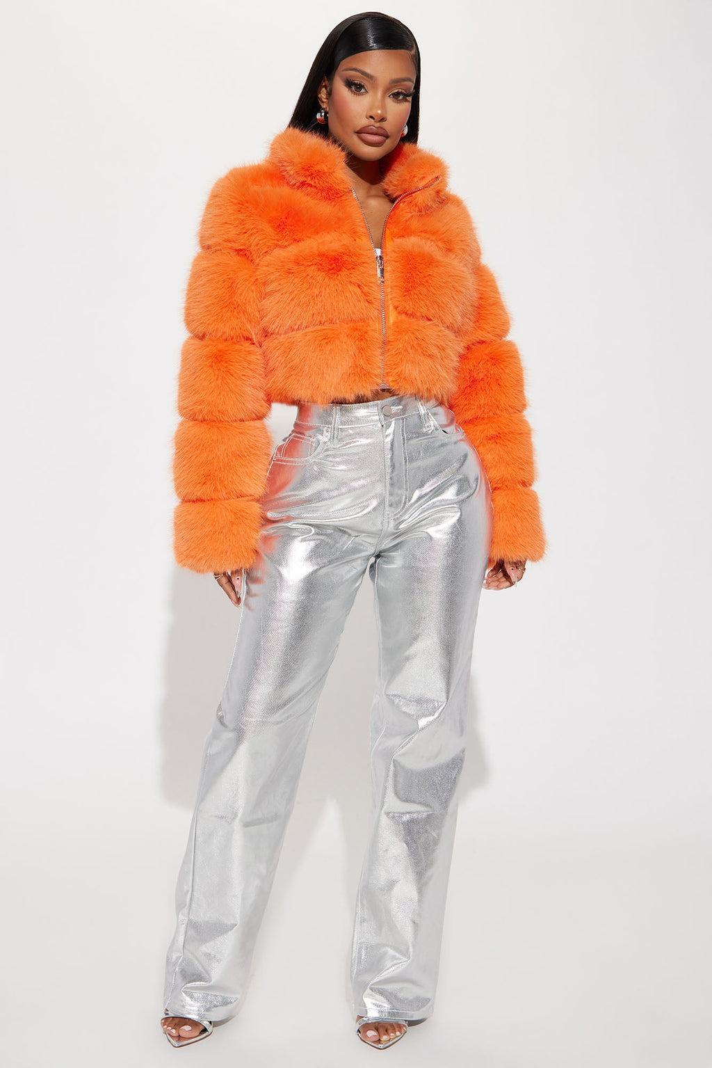 Layla Faux Fur Jacket - Orange