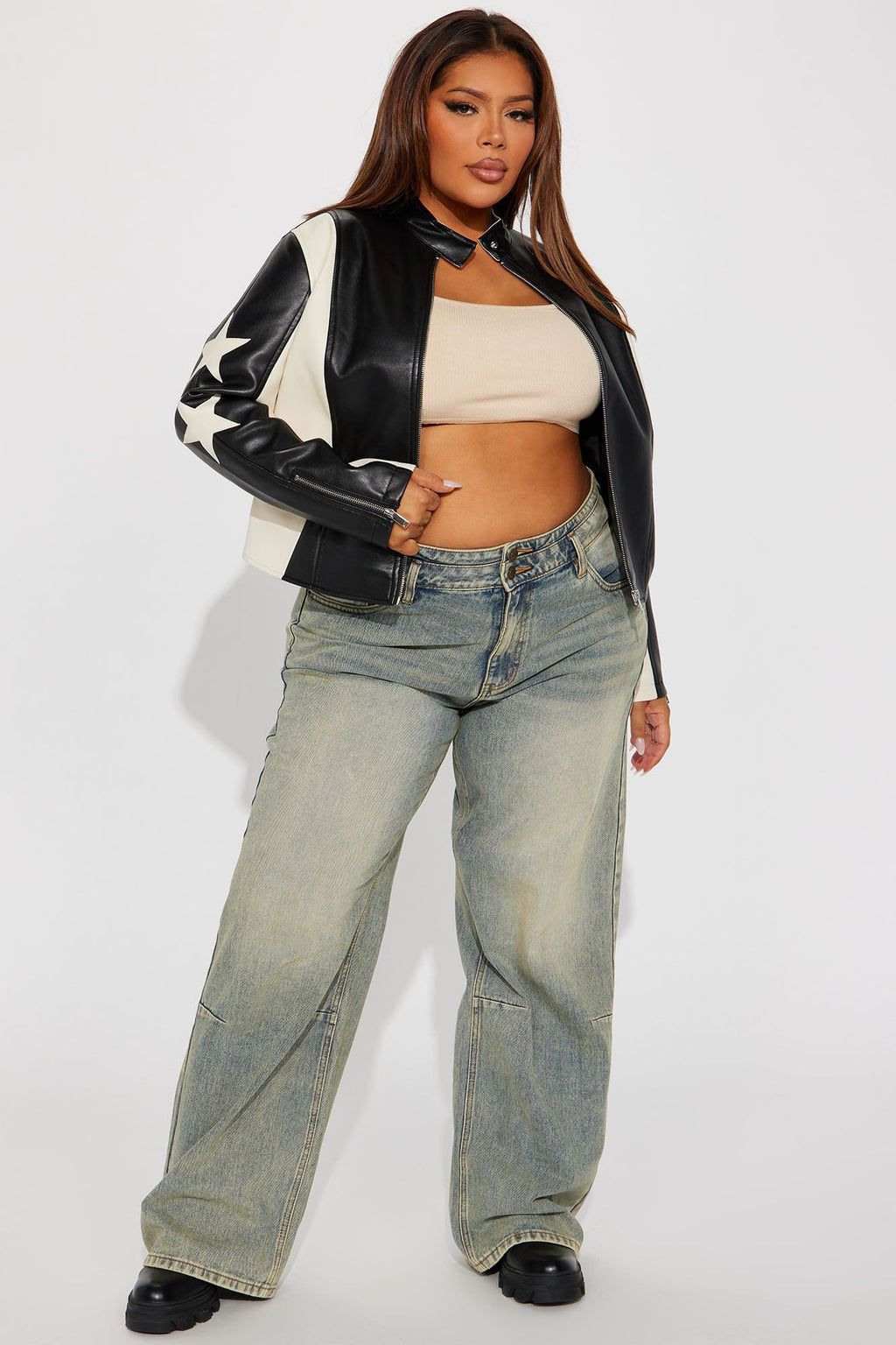 Superstar Faux Leather Jacket - Black/White