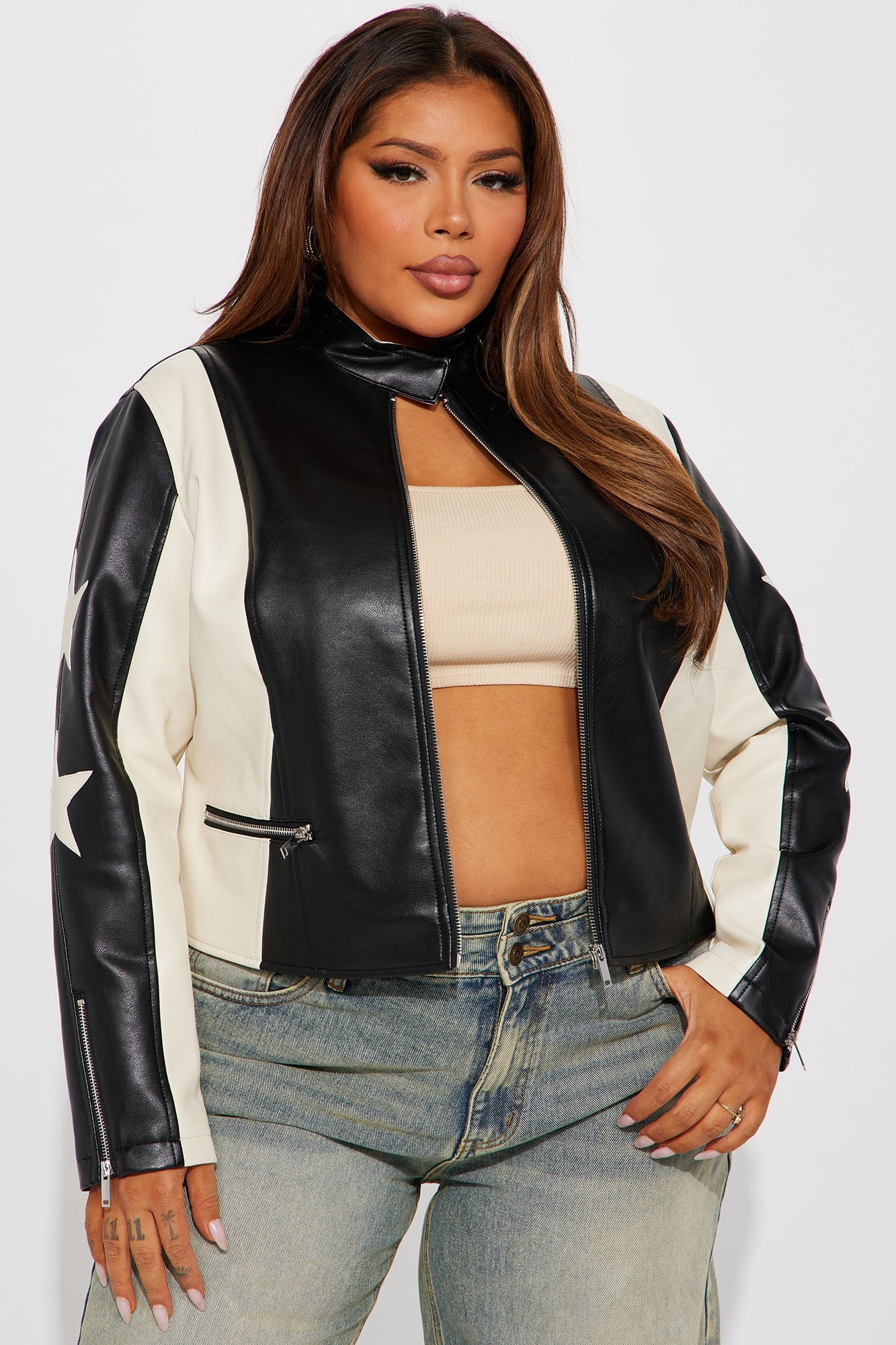 Superstar Faux Leather Jacket - Black/White