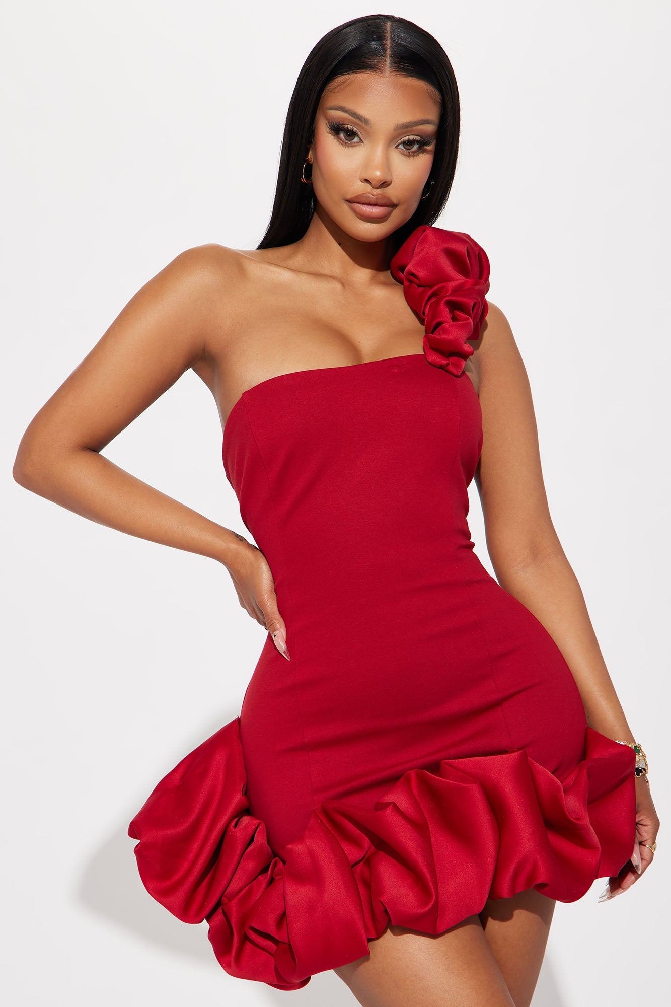Wilma Ruffle Mini Dress - Red