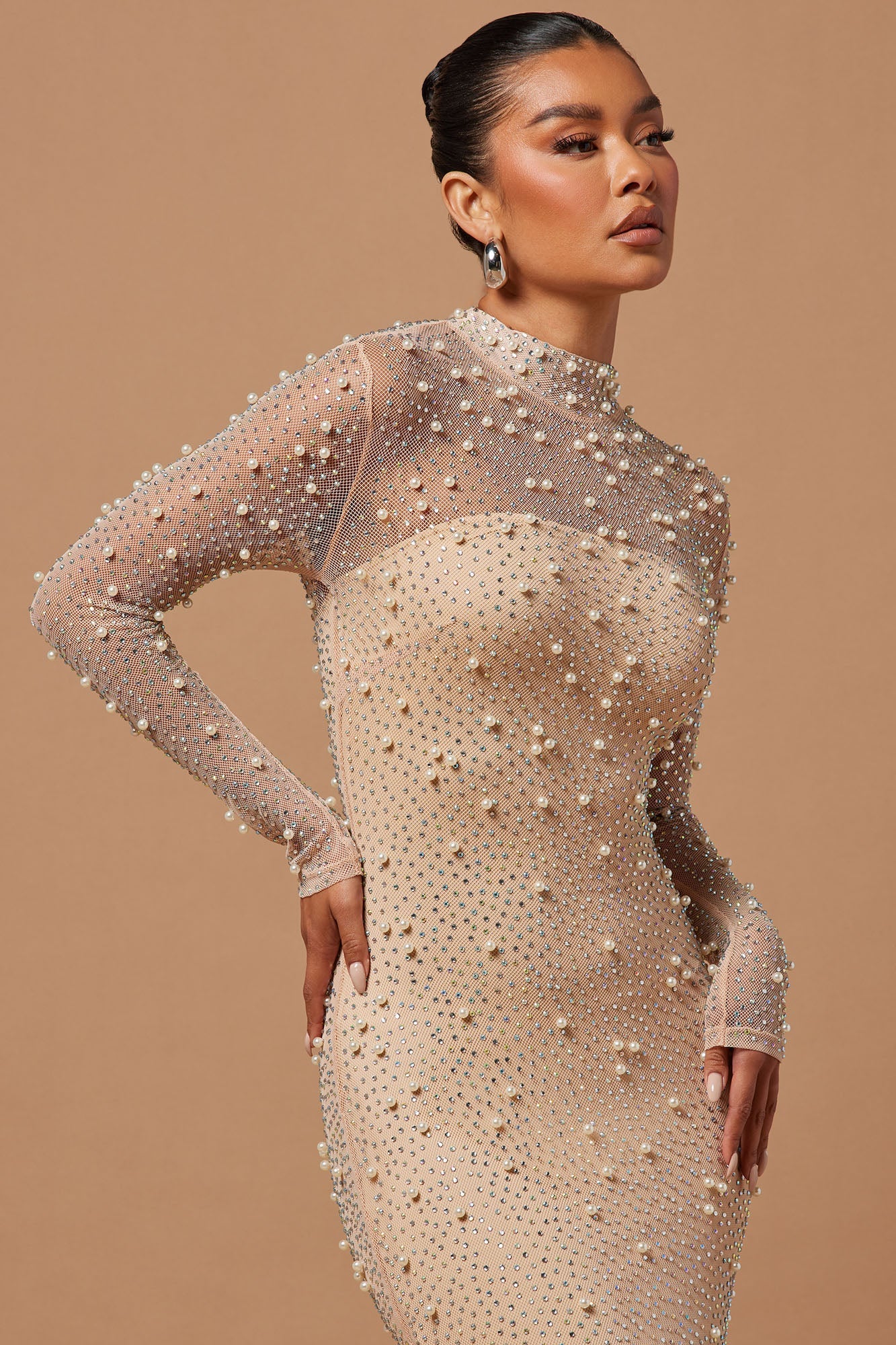 Anastasia Brooke Embellished Maxi Dress - Nude