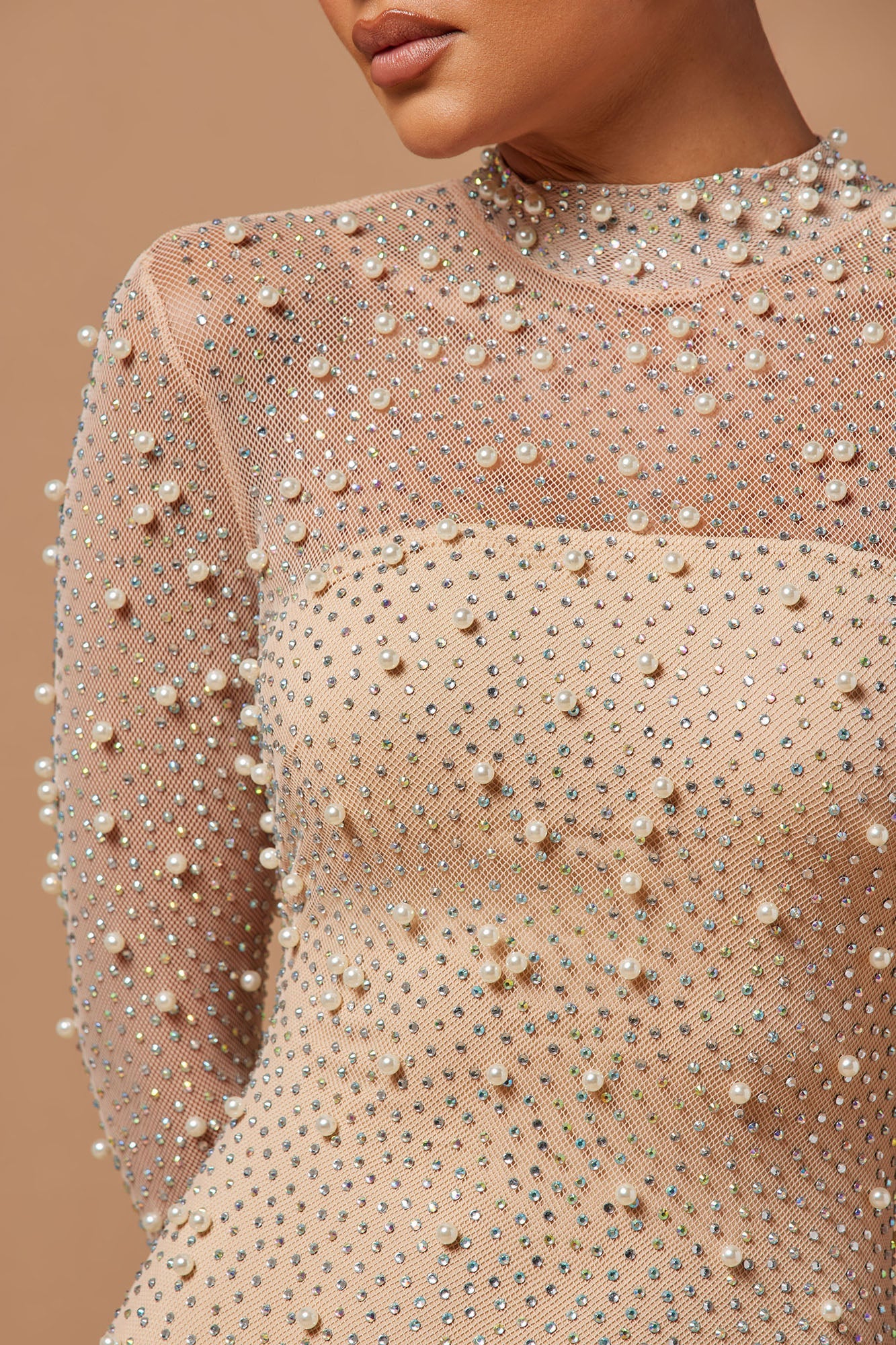 Anastasia Brooke Embellished Maxi Dress - Nude