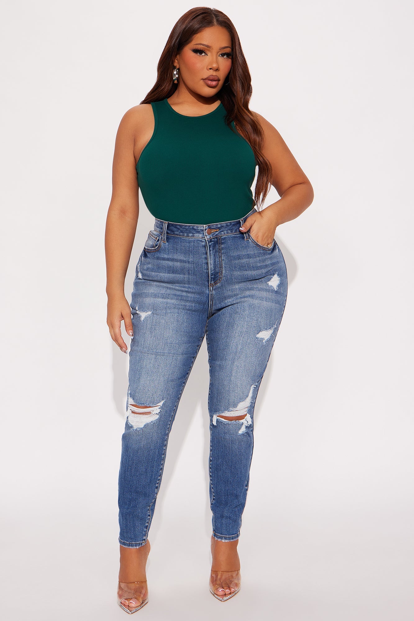 On Repeat Ripped Skinny Jeans - Medium Wash