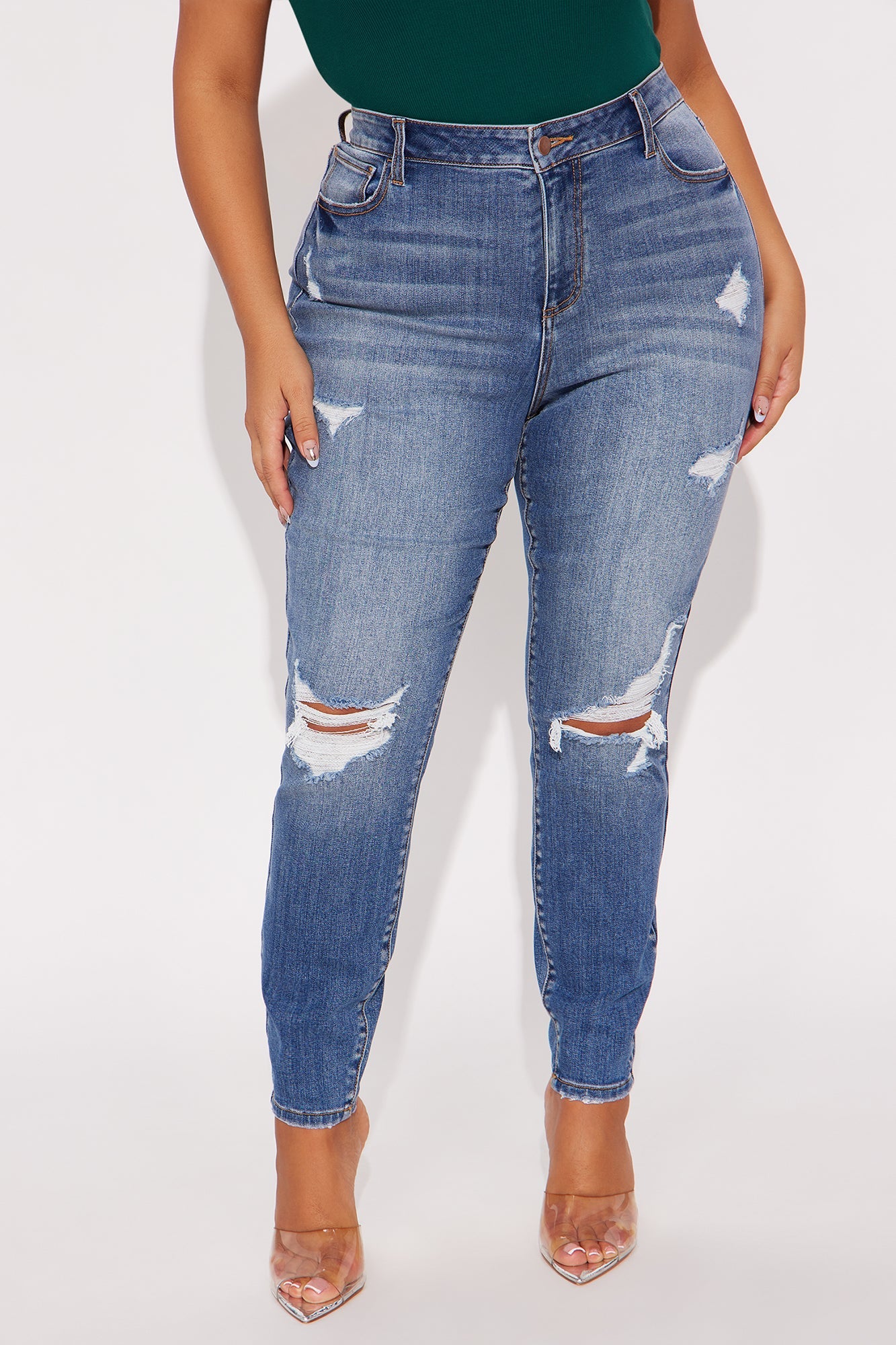 On Repeat Ripped Skinny Jeans - Medium Wash