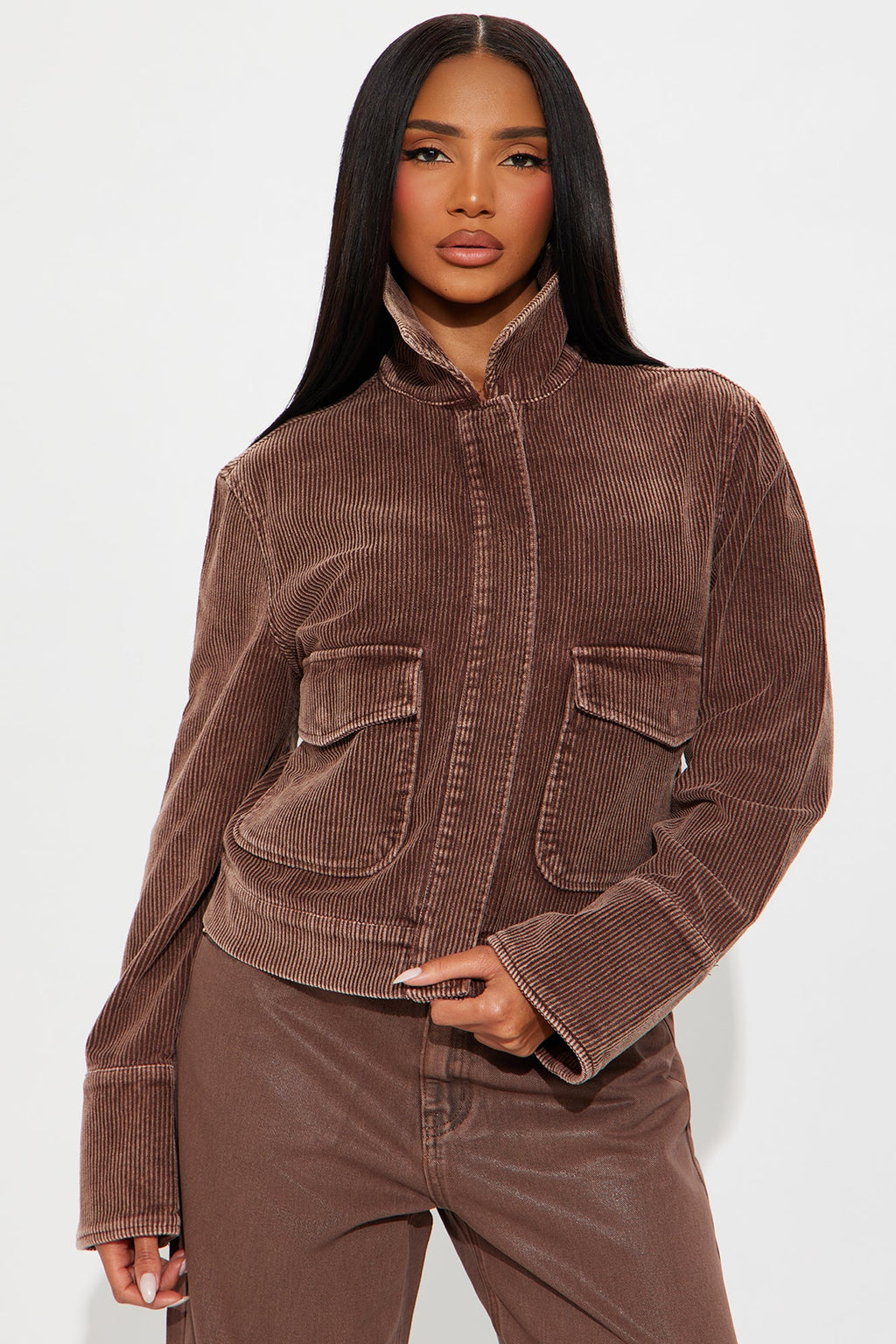 Rustic Charm Corduroy Jacket - Brown