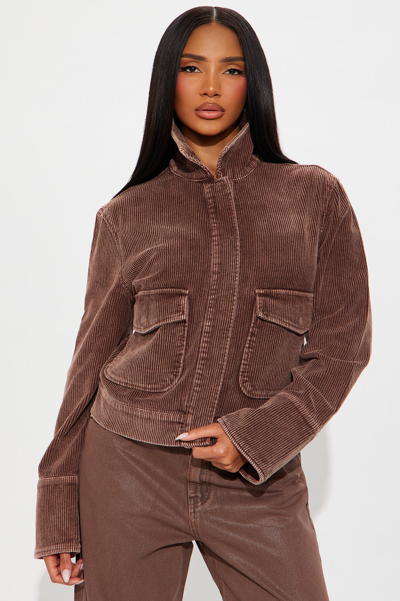 Rustic Charm Corduroy Jacket - Brown