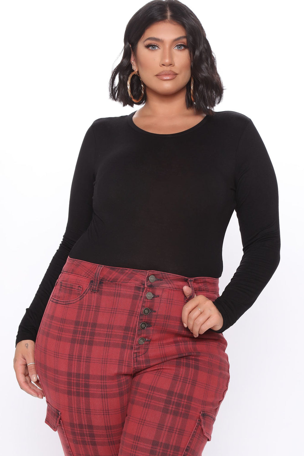 Krystal Crew Neck Long Sleeve Bodysuit - Black