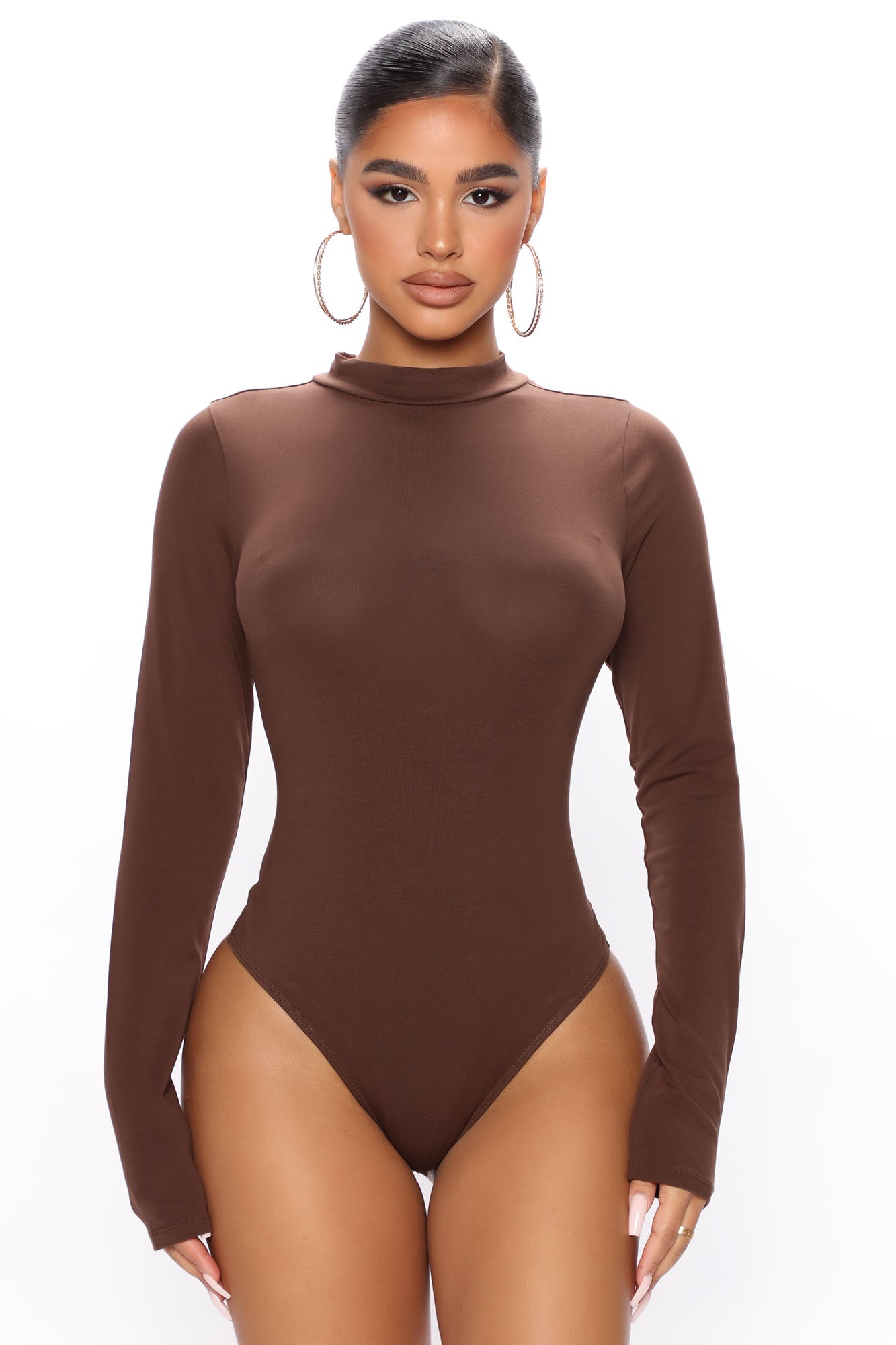 Melanie Mock Neck Bodysuit - Chocolate