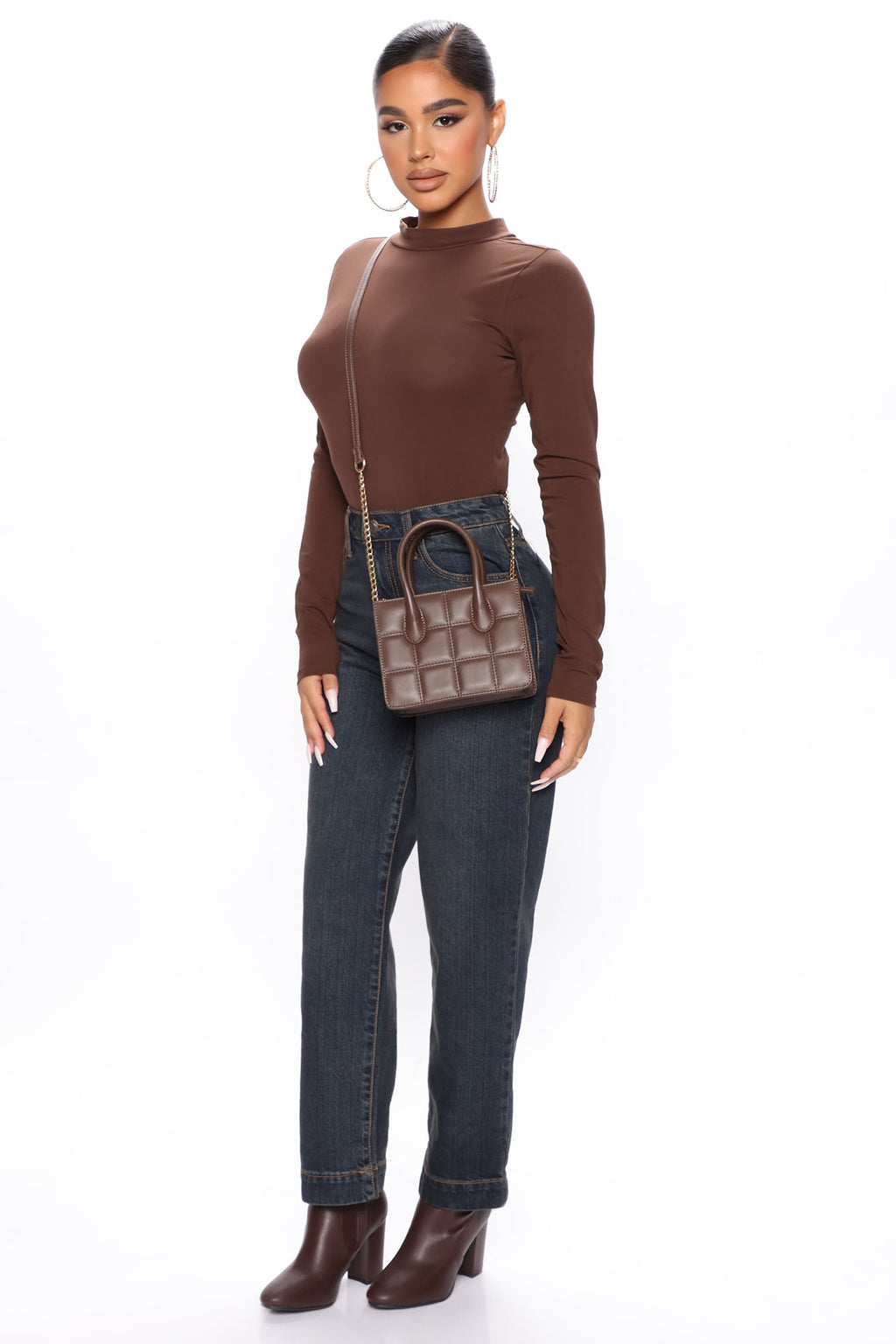 Melanie Mock Neck Bodysuit - Chocolate