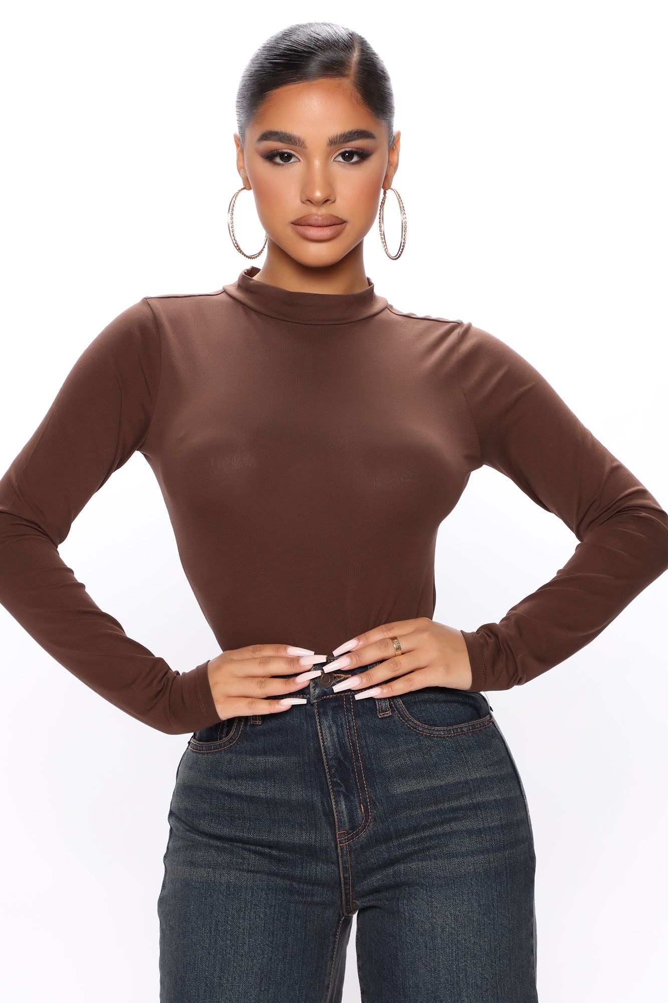 Melanie Mock Neck Bodysuit - Chocolate