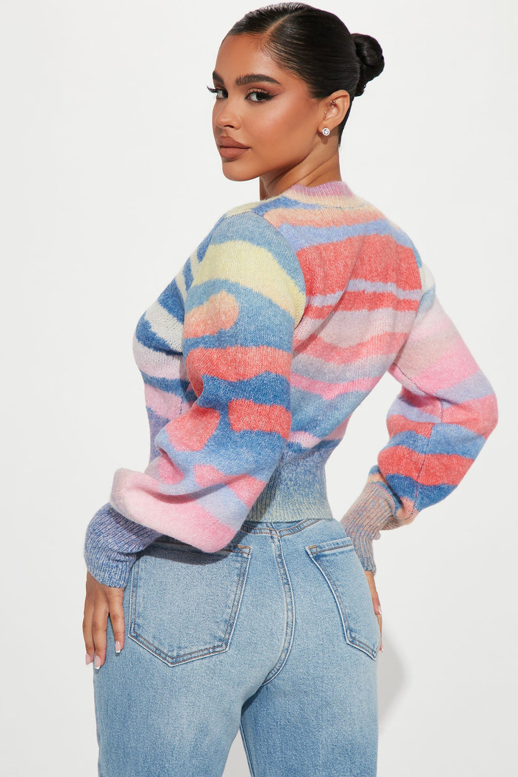 Lunar Abstract Striped Cropped Cardigan - Purple/combo